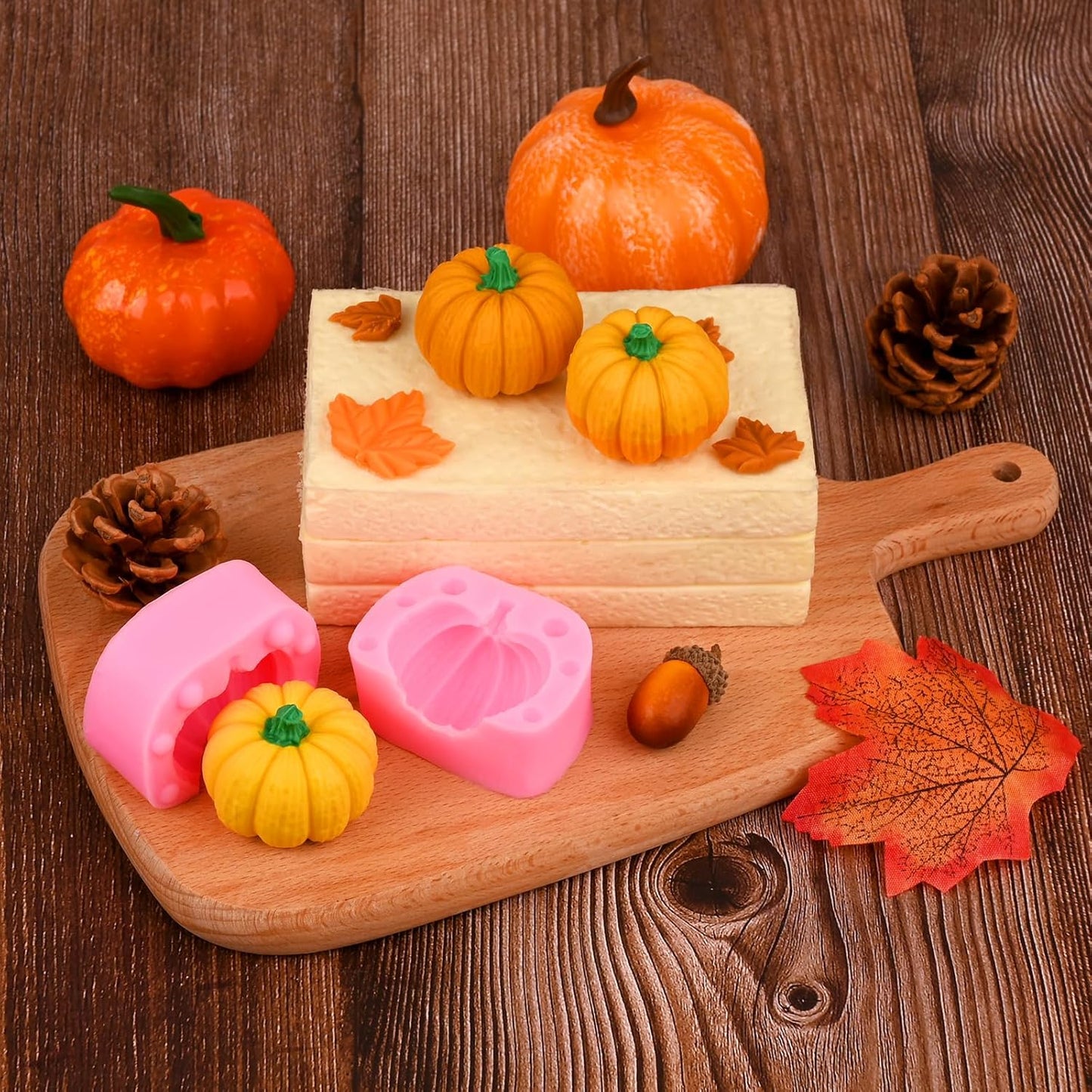 Actvty 3D Pumpkin Silicone Molds, 6 Pcs Half a Pumpkin Chocolate Candy Fondant Mold for Halloween Thanksgiving Fall Baking, Cake Decoration, Soap Candle Clay Resin Casting