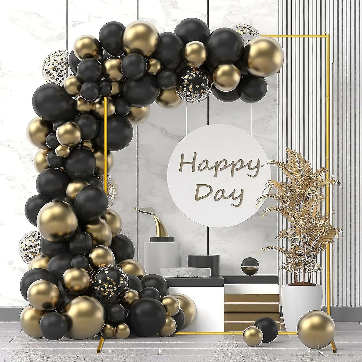 Metal Wedding Arch Backdrop Stand 6.6x5 FT Gold Square Balloon Arch Frame for Wedding, Birthday Party, Baby Shower Ceremony Decoration