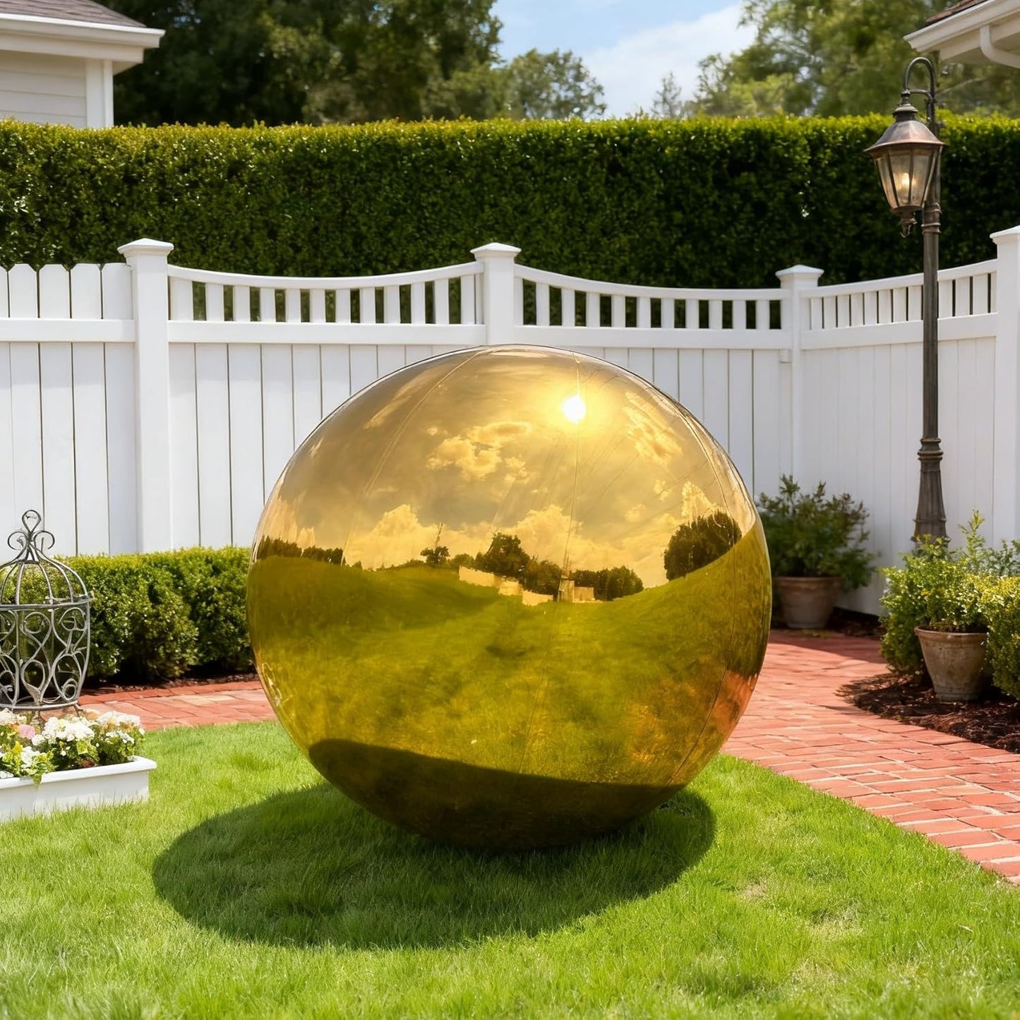 Inflatable Mirror Ball, Gold Big Shinny Balls Reusable Large PVC Disco Ball Balloon for Large Event Decoration, Party, Wedding Decor, Concerts, Stage (1 Pcs, 1m/39.4in Without Air Pump)