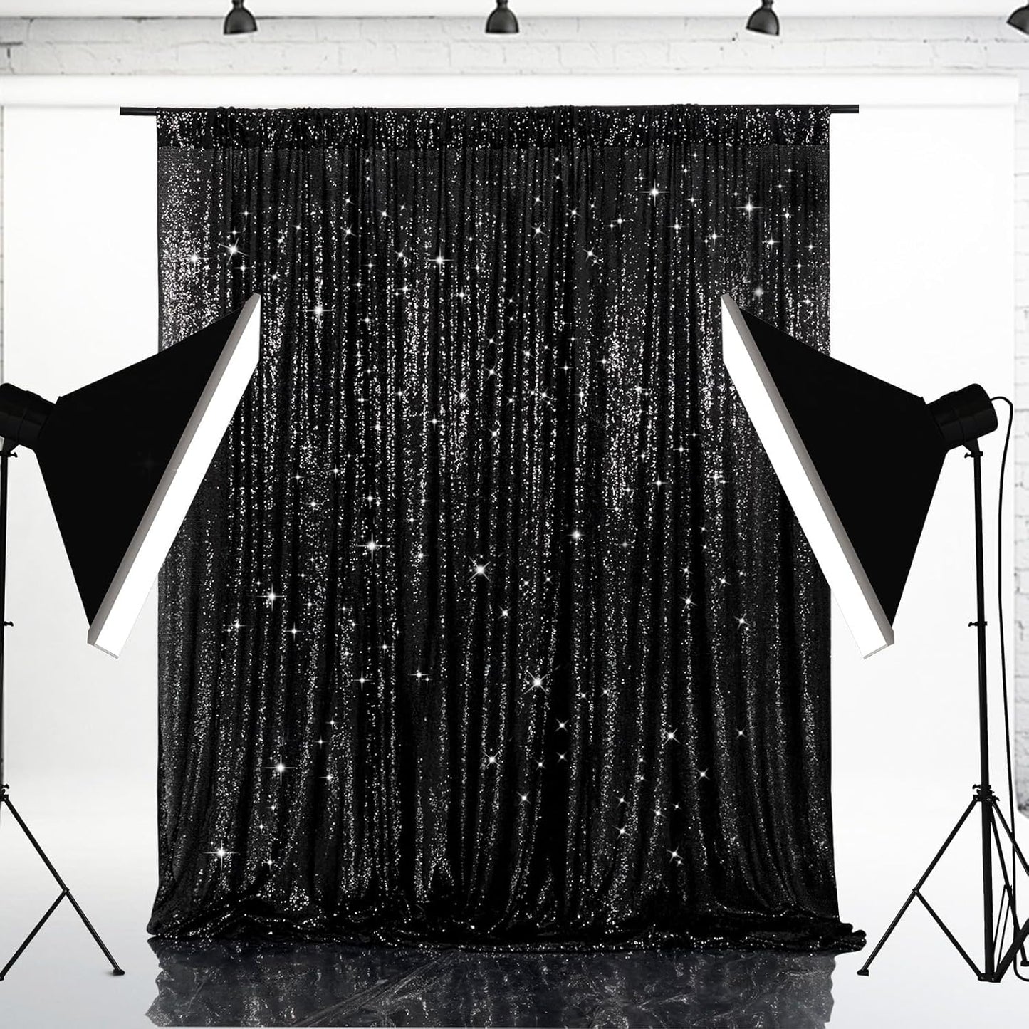 Eternal Beauty Black Sequin Backdrop, 20x10 Ft Halloween Glitter Background Curtains for Shimmer Photography Party Wedding Birthday Back Drop Decor