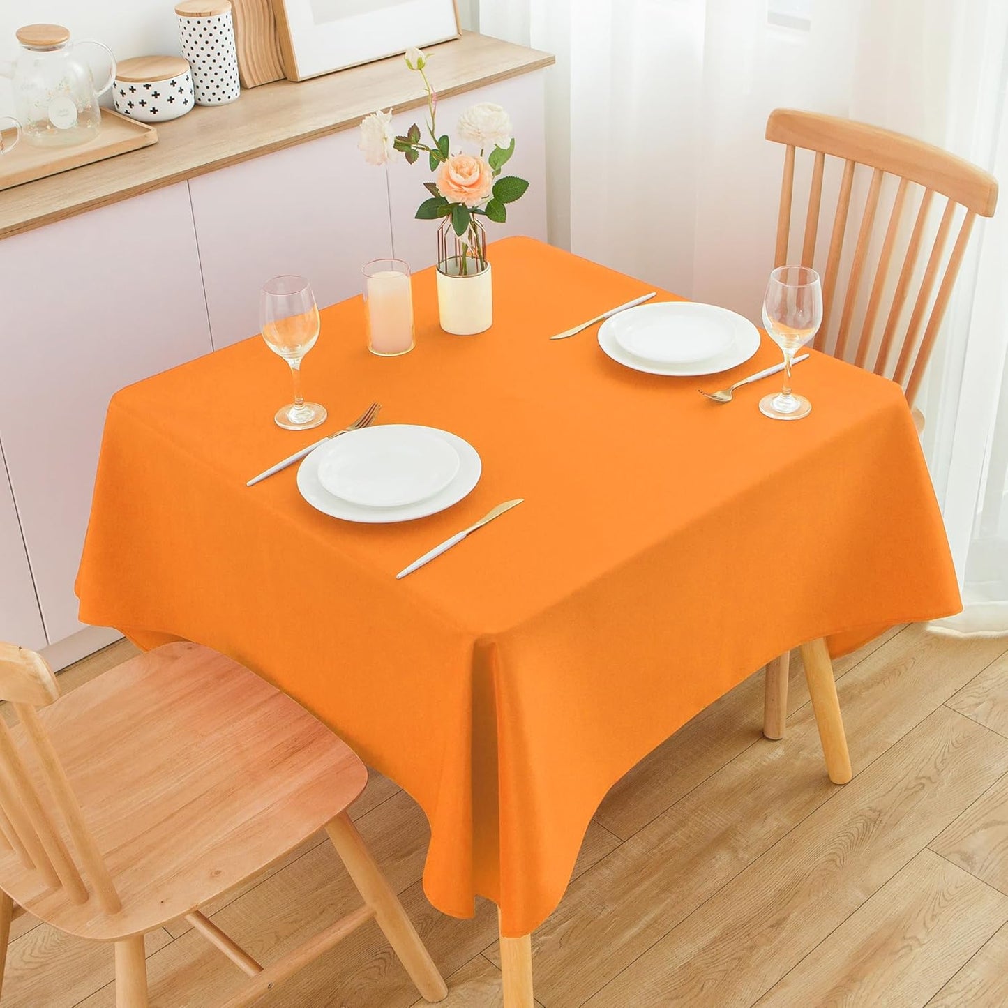 2 Pack Square Table Cloth 60X60 Inch Orange Washable Fabric Tablecloth Polyester Solid Dining Table Cover for Birthday Party Dinner Holiday Outdoor Indoor