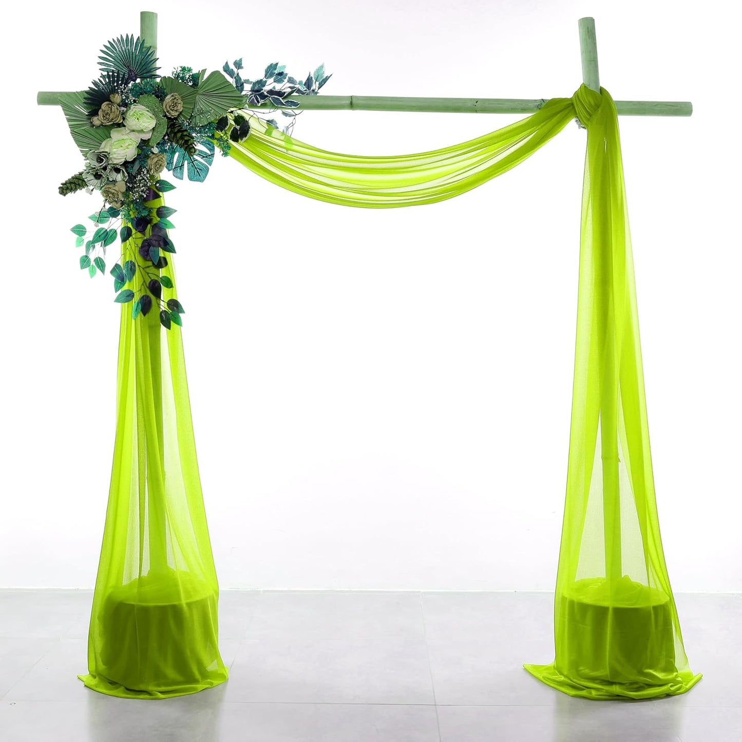 VDS Pack of 2 Panel (30 Inch X 20 Feet) Wedding Arch Draping Fabric Sheer Chiffon Fabric Drapery for Wedding Ceremony Reception Swag Backdrop Canopy Chuppah ARBO Altars Decoration (Parrot Green)