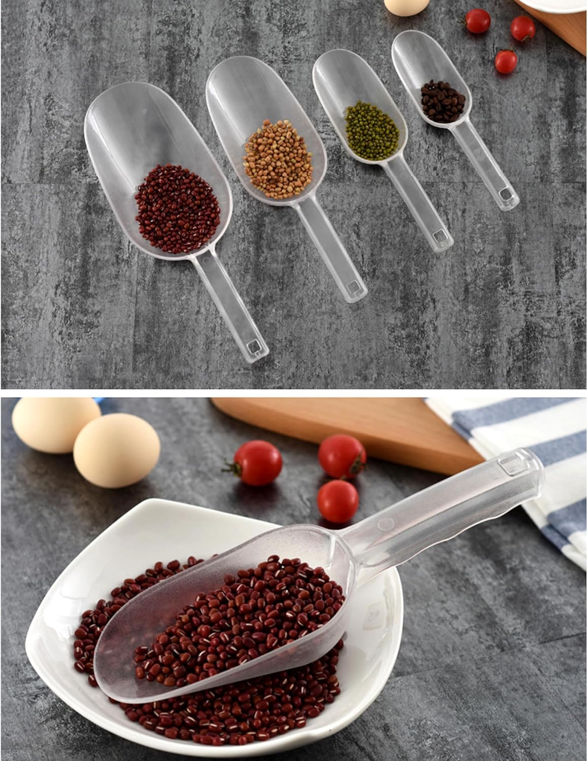 3PCS Clear Plastic Ice Scoop, 24 ounces Alec Ice Scoop, Kitchen Scoop for Ice Bucket Ice, Popcorn, Coffee Beans, Flour (24 oz.)