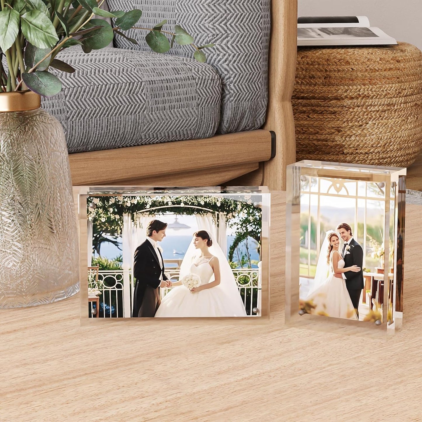 Egofine 6x8 Acrylic Frame 4 Pack, 20mm Thicker Frameless Clear Picture Frame, Double Sided Magnetic Picture Frame, Free Standing Desktop Display