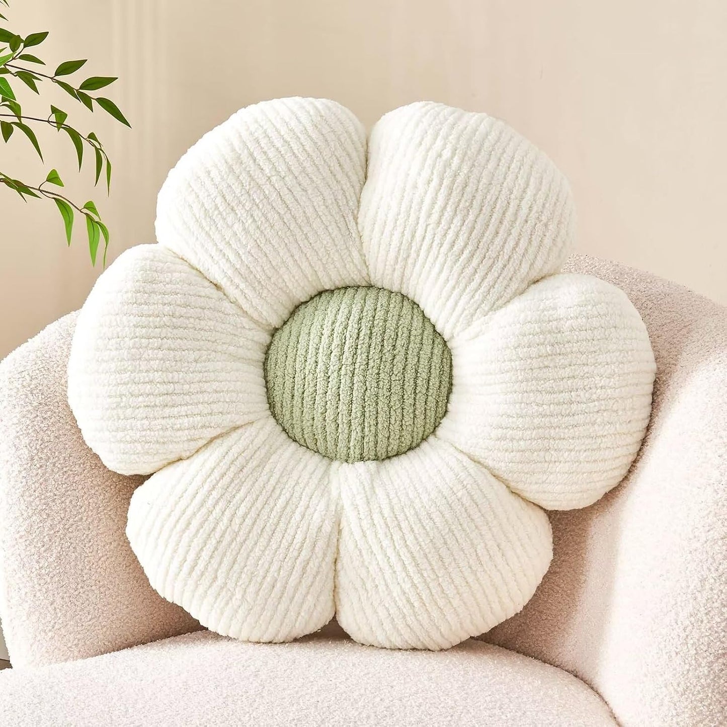Flower Throw Pillow, Soft White 19.6" Shaped Floor Pillow for Home Decor, Cute Aesthetic Plush Decorative Pillows for Bed, Sofa, Couch