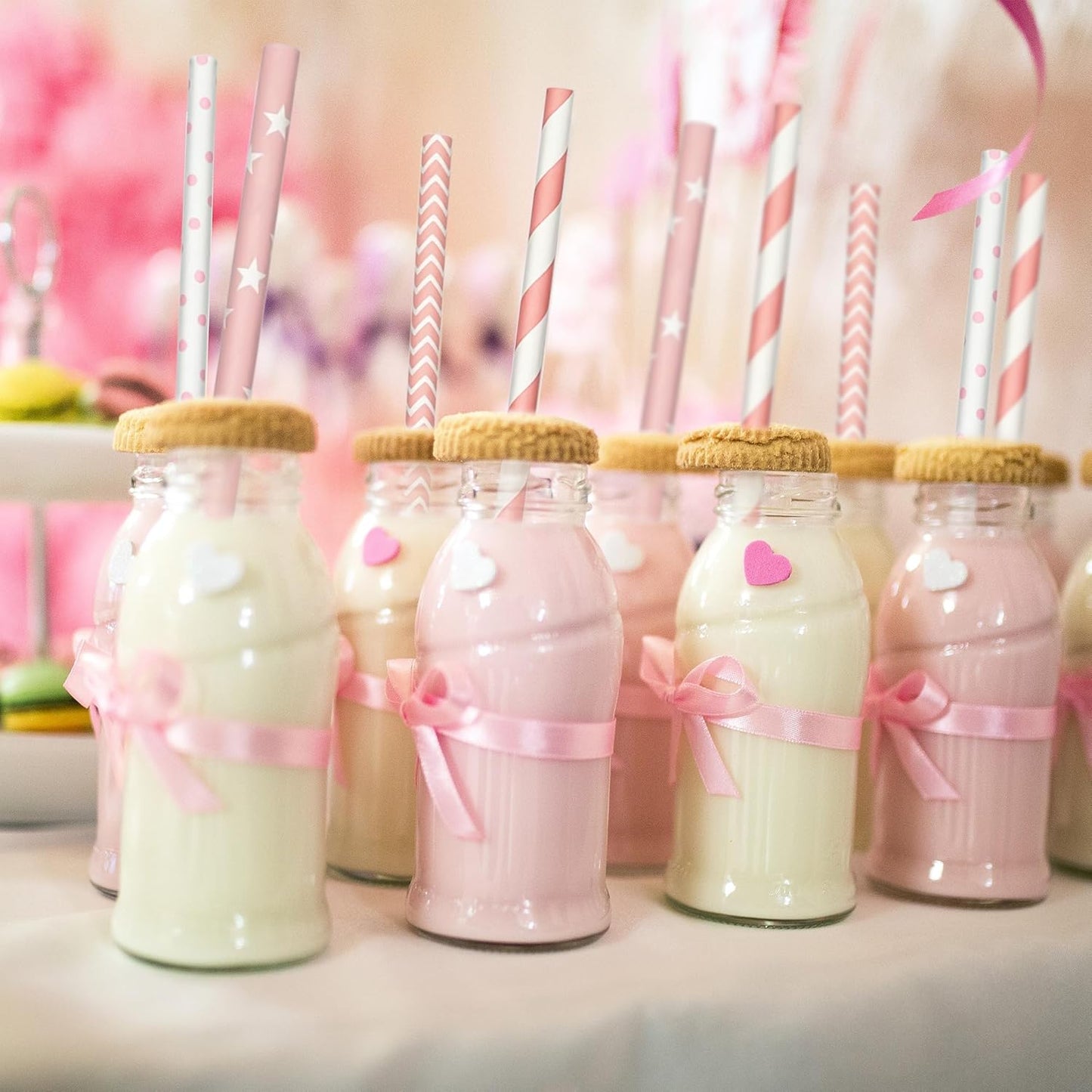 200 Biodegradable Pink Paper Straws, Party Straws for Juice, Cocktail, Smoothies, Wedding, Birthday, Bridal/Baby Shower and Christmas Decorations Valentine's Day Holiday Celebrations