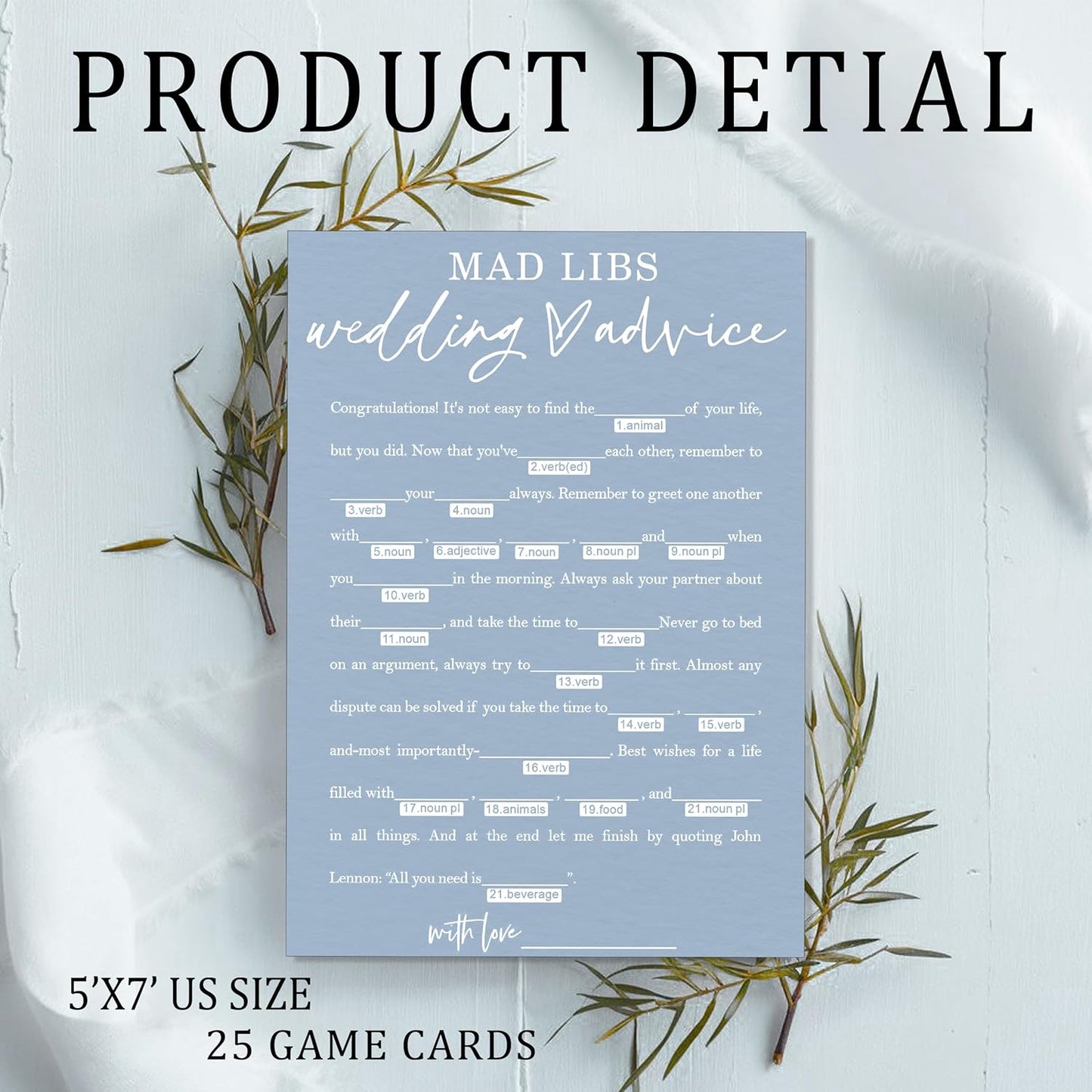 Wedding Advice Cards - Bdvice and Wishes for the Newlyweds Mr and Mrs Bride & Groom Perfect for Bridal Shower Wedding Games and Guest Book Alternative Pack of 25 Minimalist Blue 5x7 Inch Cards - B08