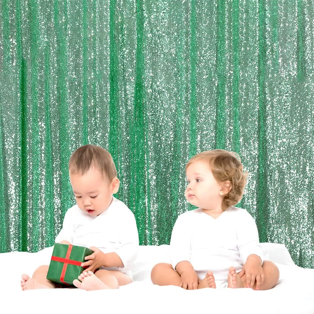 Eternal Beauty Mint Green Sequin Backdrop, 8x8 Ft Glitter Background Curtains for Shimmer Photography Party Wedding Birthday Back Drop Decor
