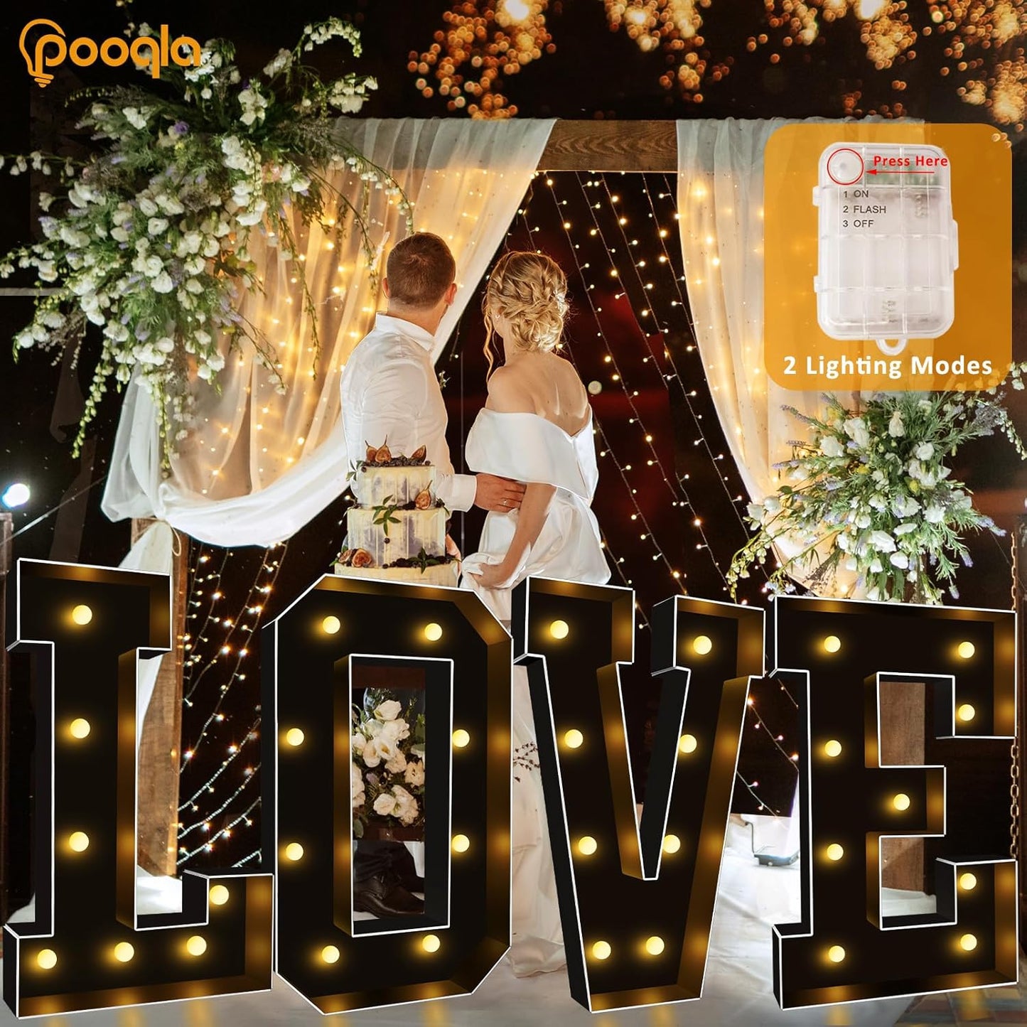 Pooqla 3FT Marquee Light Up Letters, Black LED Party Decor Large Marquee Letters 3 Feet Tall, Giant Mosaic Letter for Birthday Graduation Anniversary Wedding Decoration, Letter J