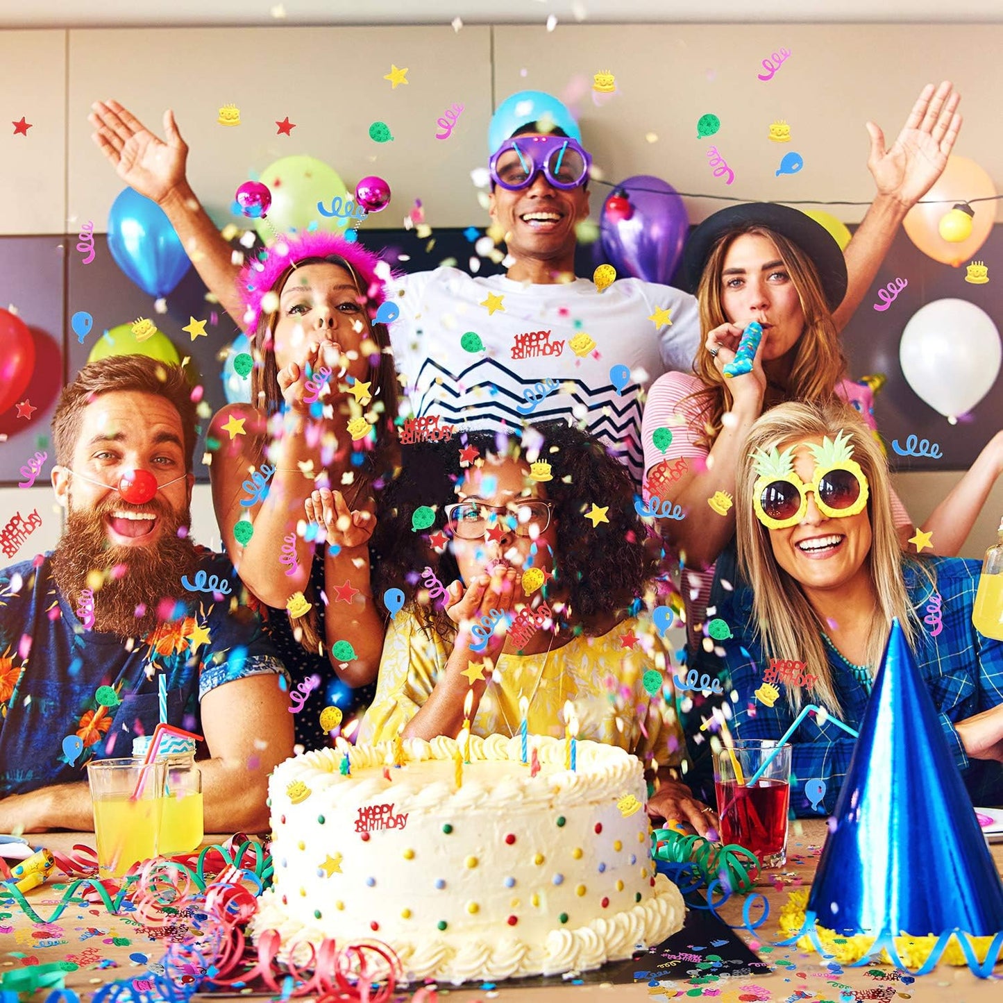 WILLBOND 3000 Pieces Happy Birthday Confetti Birthday Party Cake Confetti Metallic Foil Balloon Table Scatter Decorations for Carnival Baby Shower DIY Arts and Crafting