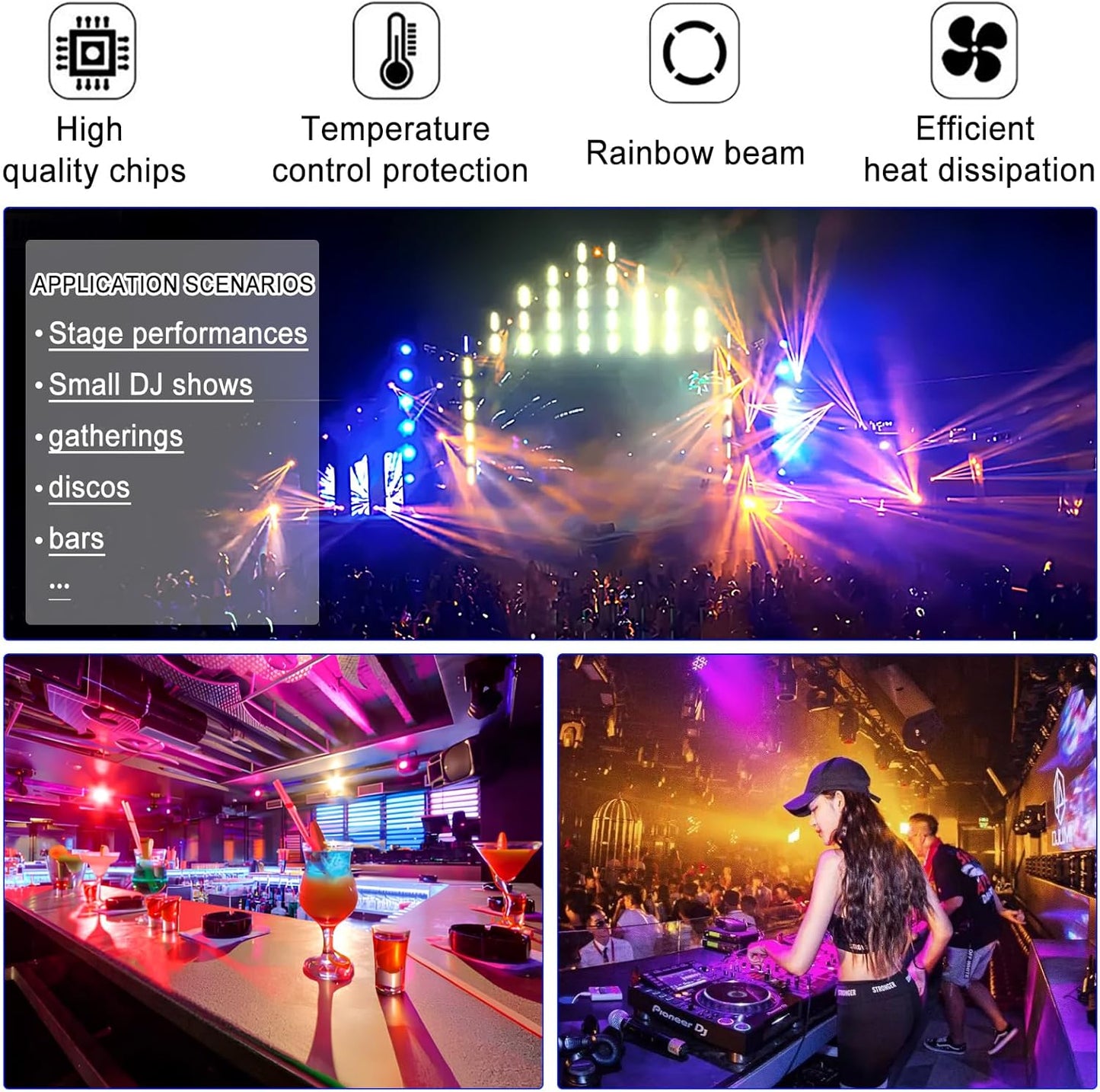 Moving Head Stage Light, LED DJ Lights with DMX512 Controller, Sound Activation, 4pcs 12W RGBW LED Beads,Dimmer Strobe Effect