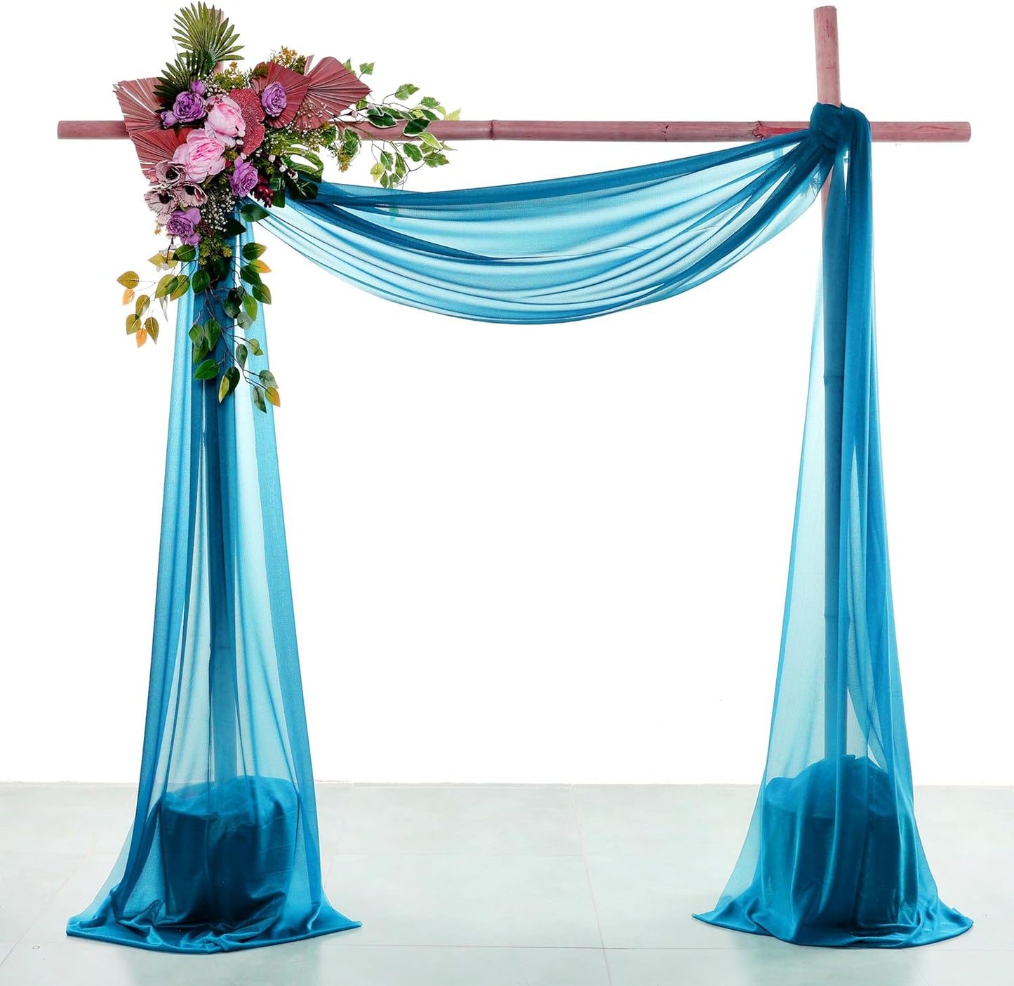 VDS Pack of 2 Panel (30 Inch X 40 Feet) Wedding Arch Draping Fabric Sheer Chiffon Fabric Drapery for Wedding Ceremony Reception Swag Backdrop Canopy Chuppah ARBO Altars Decoration (Dark Teal)