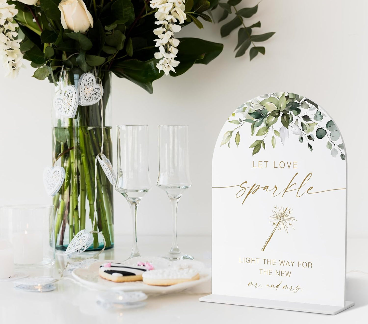 Let Love Glow Sign, Greenery Gold Bridal Shower Decorations, Wedding Glow Sticks for Reception, Marriage Signs for Ceremony and Reception, Engagement Party Decor, Wedding Table Acrylic Decor - 36