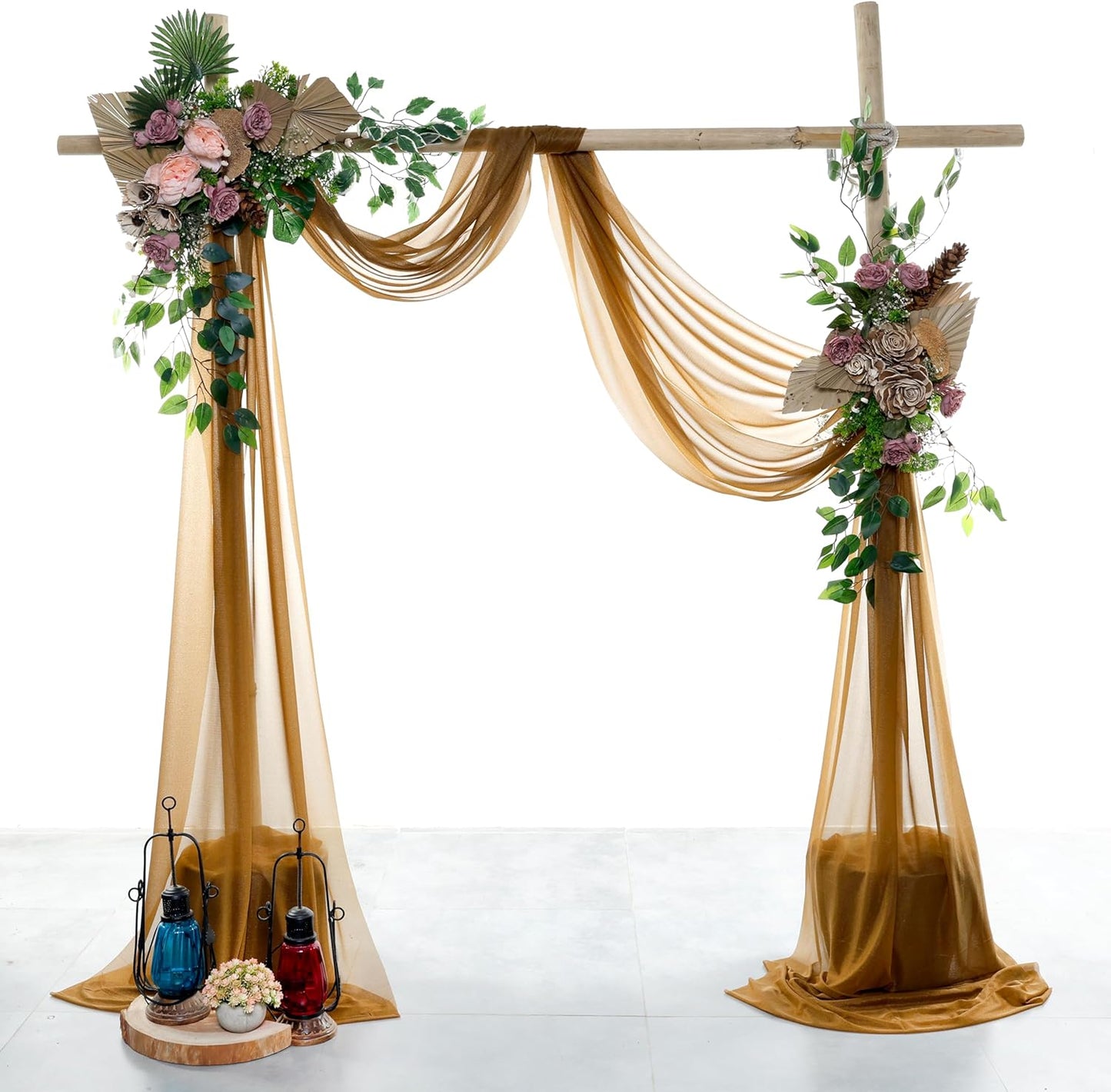 VDS Pack of 1 Panel (30 Inch X 20 Feet) Wedding Arch Draping Fabric Sheer Chiffon Fabric Drapery for Wedding Ceremony Reception Swag Backdrop Canopy Chuppah ARBO Altars Decoration (Mocha)