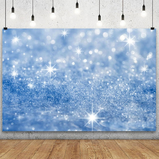 YongFoto Silver Blue Glitter Backdrop 10x8ft Silver Light Spots Blue Sequin Bokeh Photography Background Birthday Bridal Shower Wedding Photography Background Party Banner Portraits Photoshoot Props