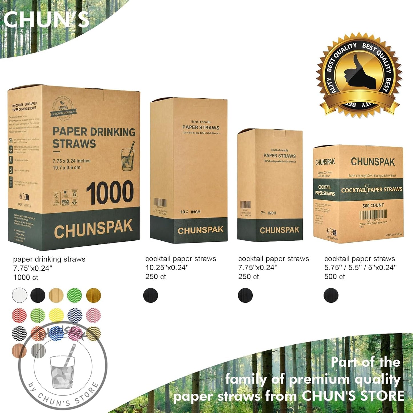 [1000 Count] Disposable Paper Drinking Straws, Brown Kraft, 7.75" x0.24" - Eco-friendly