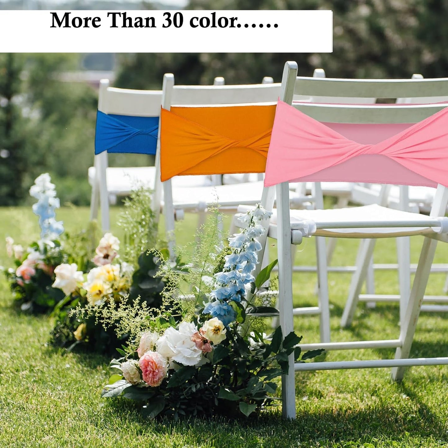 MDS Pack of 75 Spandex Chair Sashes Bows Elastic Stretch Dining Chair Bands Ties Without Slider Buckle Universal fits for Wedding Baby Shower Birthday Party Banquet Event Decoration - Apple Green