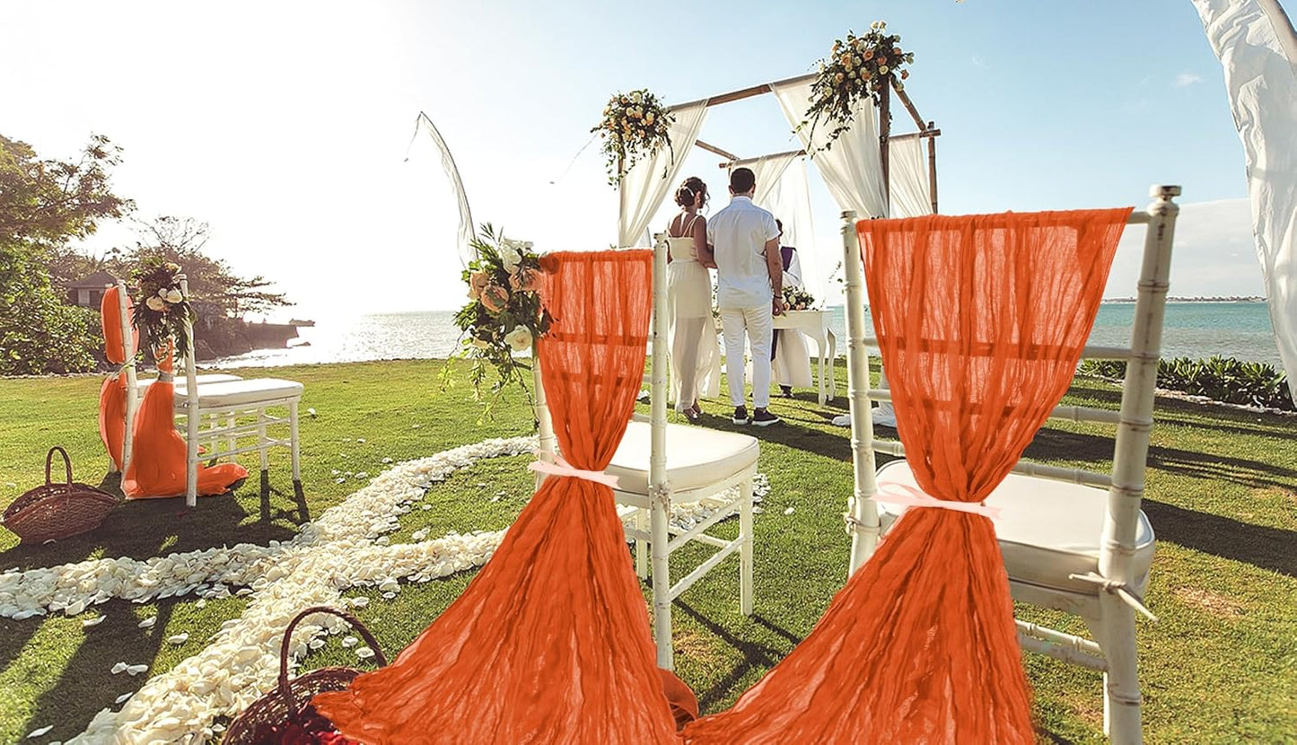 50 PCS Cheesecloth Chair Sashes, Bows Designed ChairSashes, 15.7x108 inch Chair Sashes for Aisle Decorations Universal Chairs Cover Decoration for Wedding Reception Party Banquet (Burnt Orange)