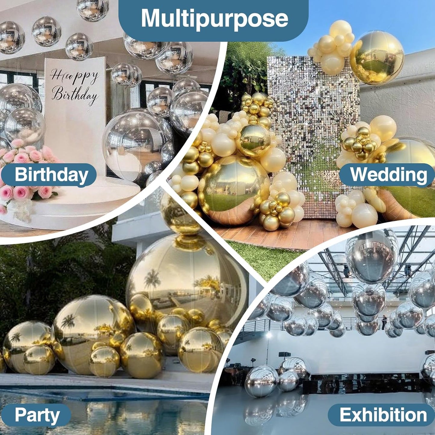 Inflatable Mirror Ball, Gold Big Shinny Balls Reusable Large PVC Disco Ball Balloon for Large Event Decoration, Party, Wedding Decor, Concerts, Stage (1 Pcs, 1.5m/59in Without Air Pump)