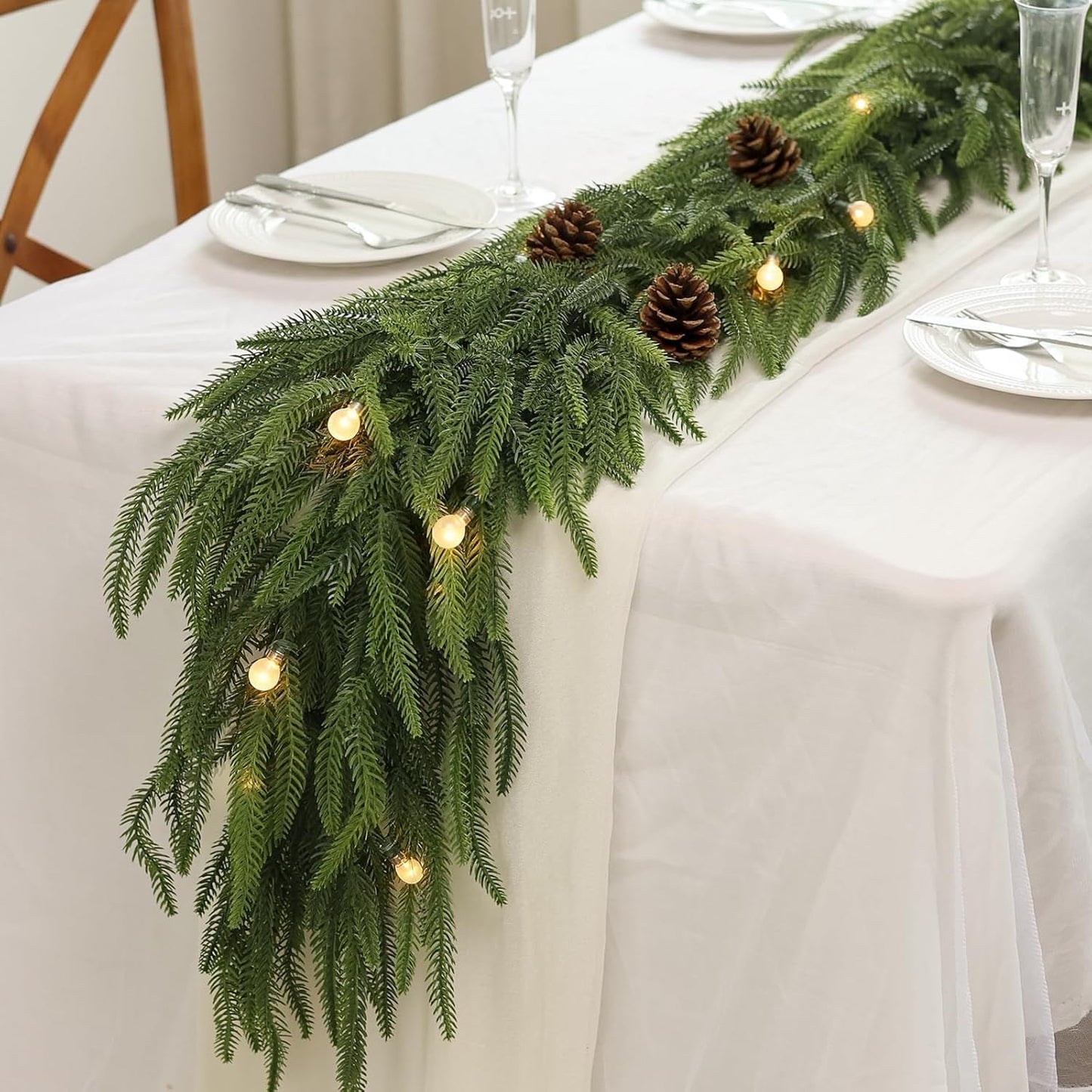 6FT Christmas Norfolk Pine Garland -2PCS, Artificial Pine Needles Garlands Faux Greenery Fake Garland for Holiday Fireplace,Table,Window,Stairs,Mante,Indoor Outdoor Decor