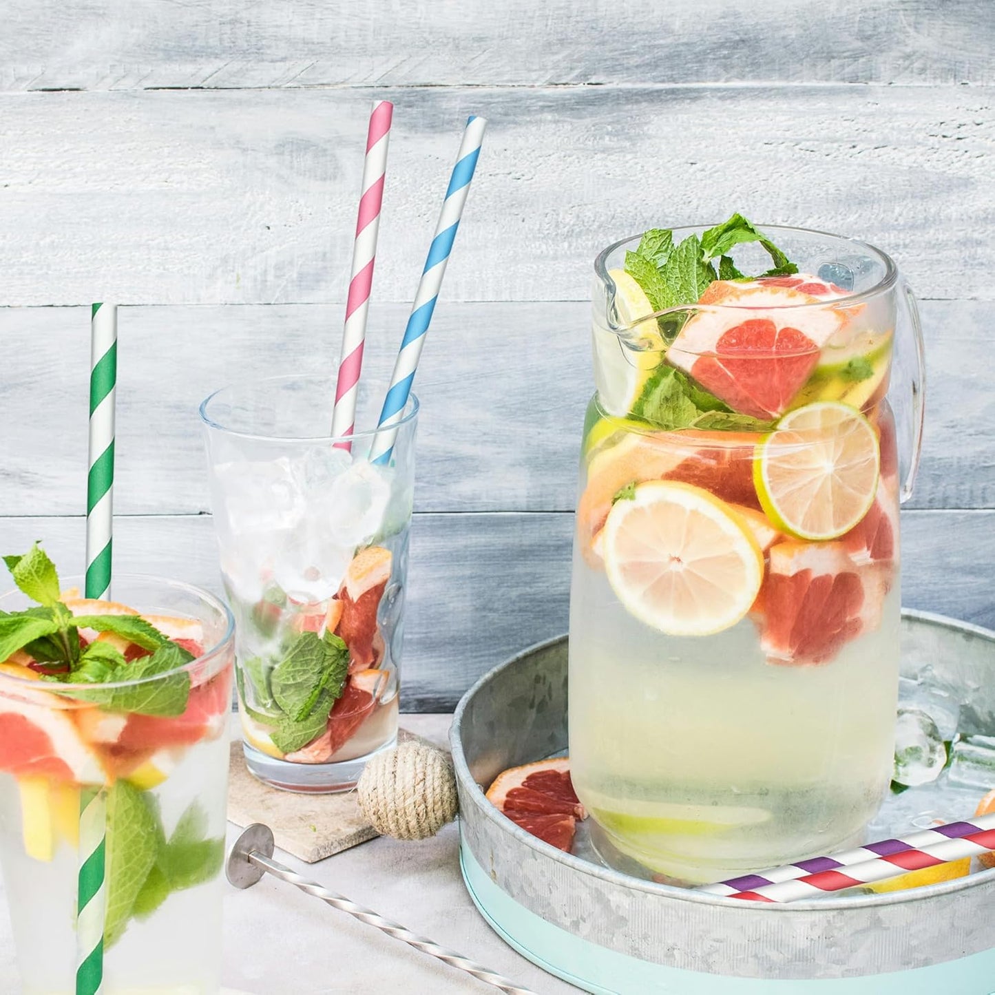 200 Striped Paper Straws, Biodegradable Disposable Drinking Colorful Straws for Birthdays, Coffee, Cocktail, Lemonade, Weddings, Bridal, Baby Shower, DIY Decorations, Party Supplies
