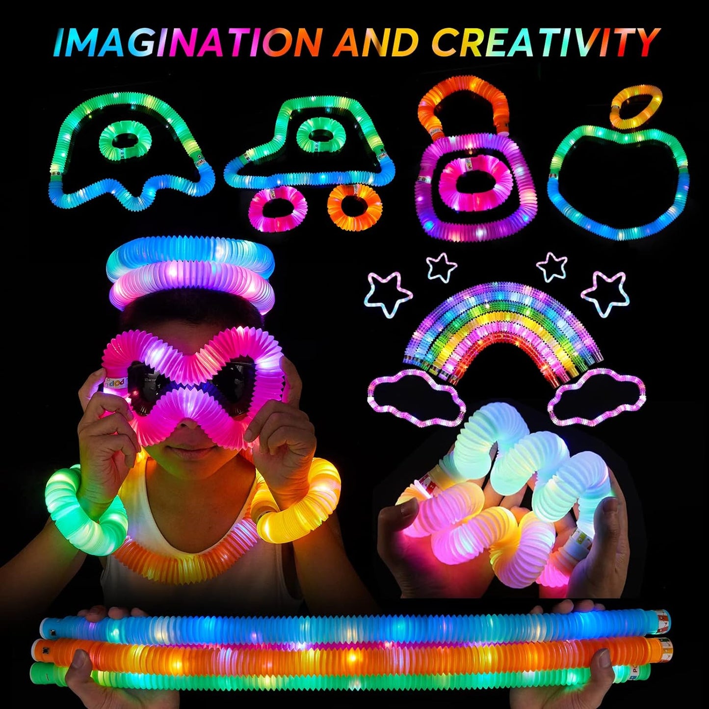 48 PCS Glow in The Dark Party Supplies, Light Up LED Pop Tubes, Glow Sticks Sensory Toys Birthday Party Favors for Kids, Light Up Toys Goodie Bag Stuffers Gifts Prize