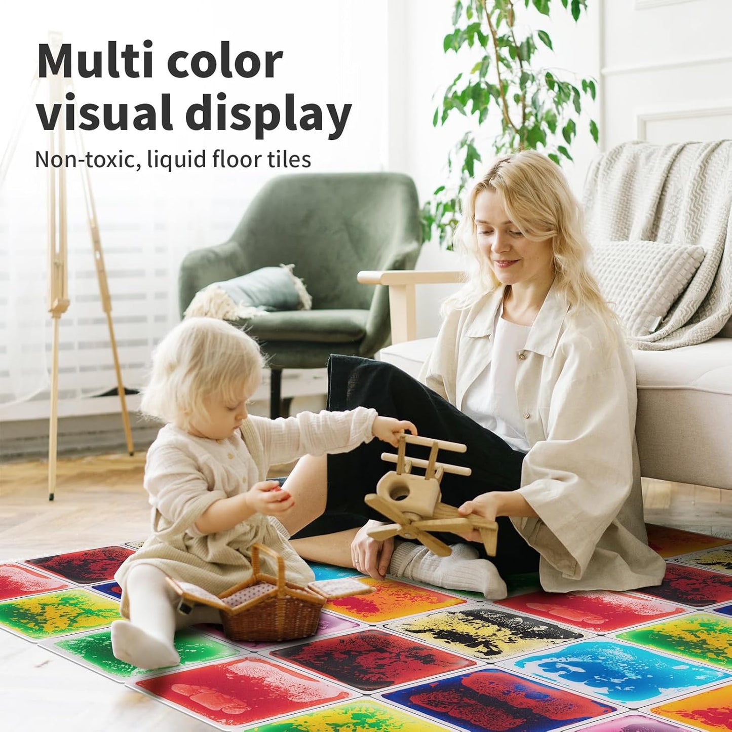 Art3d Liquid Fusion Activity Play Mat for Kids, Pack of 9 Tiles 12" X 12", Multi-Color, Round Corner