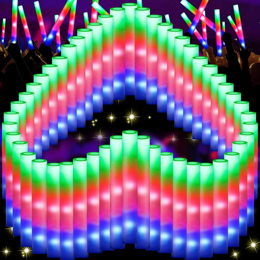 66 PCS Foam Glow Sticks, Glow In The Dark Party Supplies, Foam Light up Sticks with 3 Modes Colorful Flashing, Glow Party Supplies, Foam Glow Sticks Bulk for Wedding, Party, Concert, Raves, Birthday