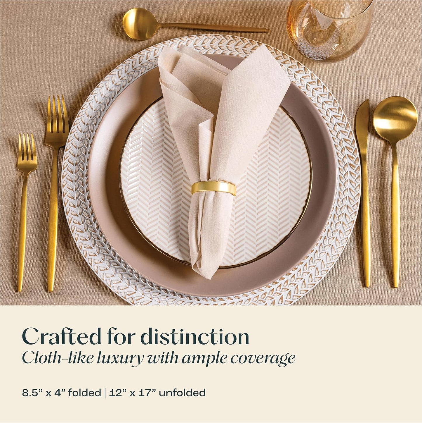 200-Pack Disposable Linen-Feel Caramel Napkins, 12" x 17" Cloth-Like Paper Dinner Napkins For Wedding, Bathroom, Party Or Event