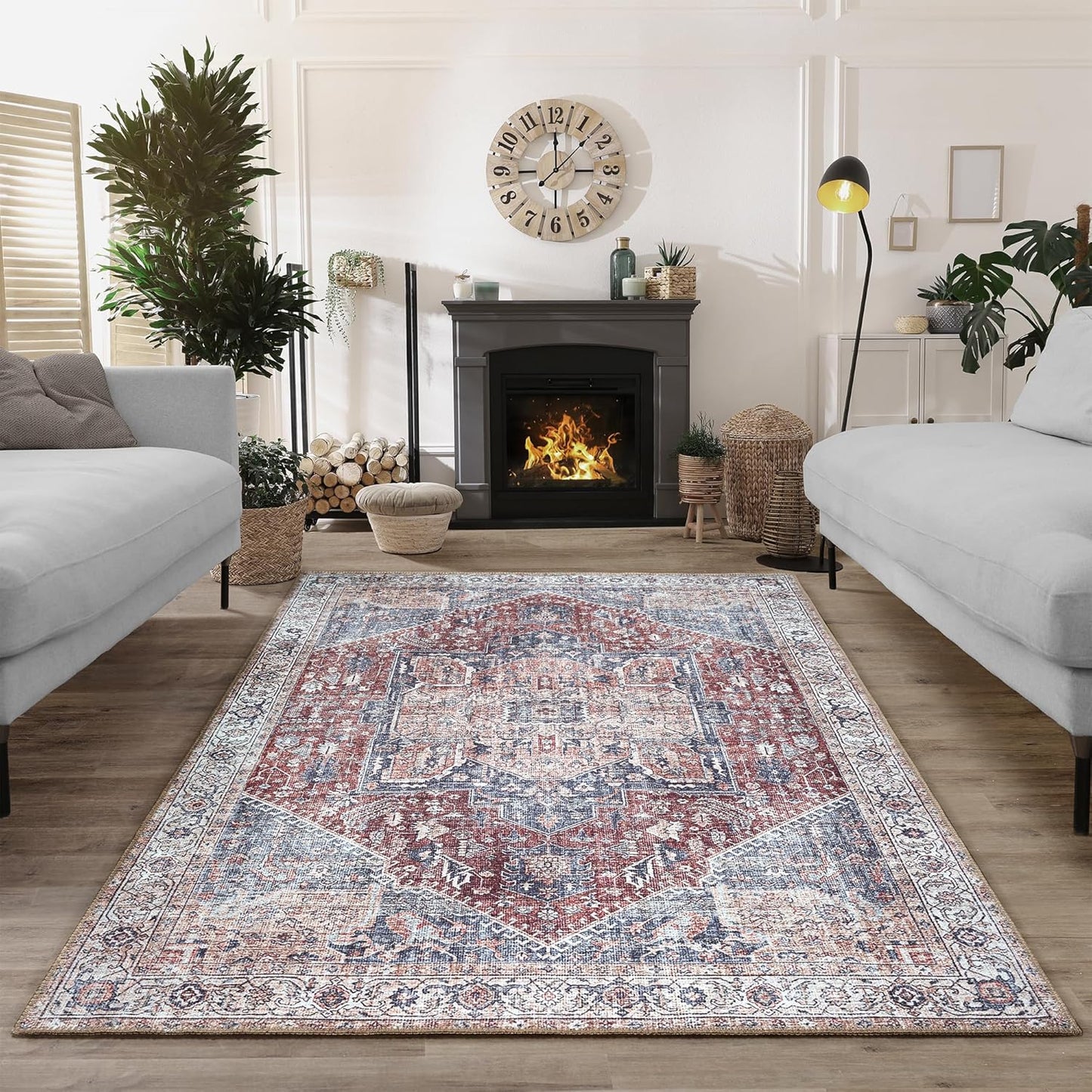 Bloom Rugs Washable Non-Slip 6' x 9' Rug - Red/Blue Traditional Medallion Area Rug for Living Room, Bedroom, Dining Room, and Kitchen - Exact Size: 6' x 9'