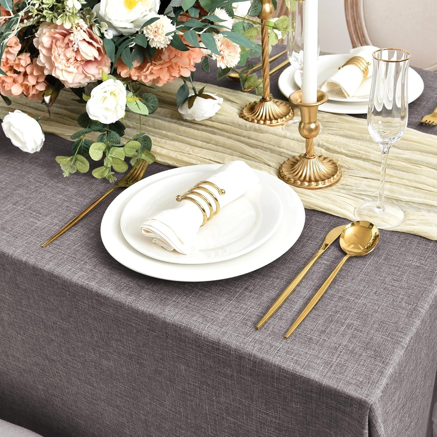 Fitable Faux Linen Tablecloths for Rectangle Tables: Water & Stain Resistant Farmhouse Table Cloth, Washable Burlap Textured Table Covers for Kitchen Dining Party(2 Pack, 52x70 Inch, Stone)