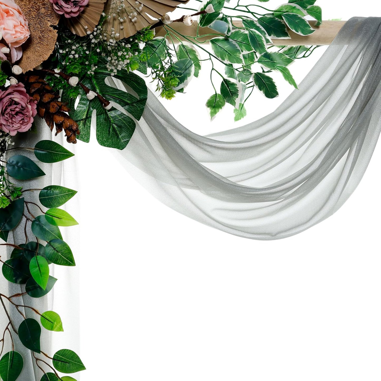 VDS Pack of 1 Panel (30 Inch X 100 Feet) Wedding Arch Draping Fabric Sheer Chiffon Fabric Drapery for Wedding Ceremony Reception Swag Backdrop Canopy Chuppah ARBO Altars Decoration (Grey)