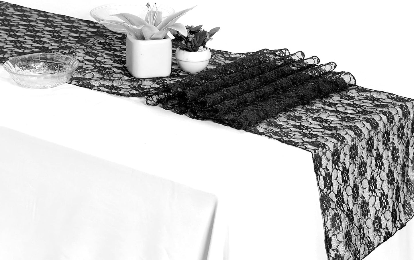 MDS Pack of 12 Wedding 12 x 108 inches Satin Table Runner for Wedding, Decorations for Birthday Parties, Banquets, Graduations, Engagements, Runners fit Rectangle, Round Table- Black