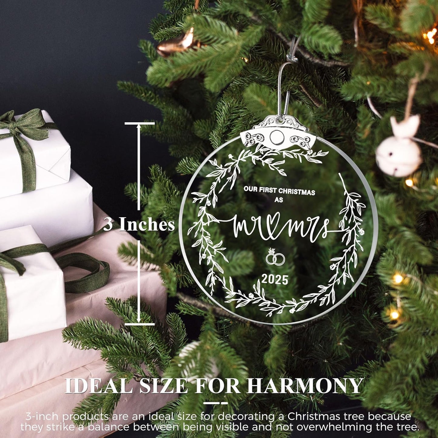 First Christmas Married Ornament 2025, Wedding Bridal Shower Gifts for Bride, Crystal 1st Christmas as Mr Mrs, Wedding Ornaments for Couple, Newlywed Keepsake with Gift Box