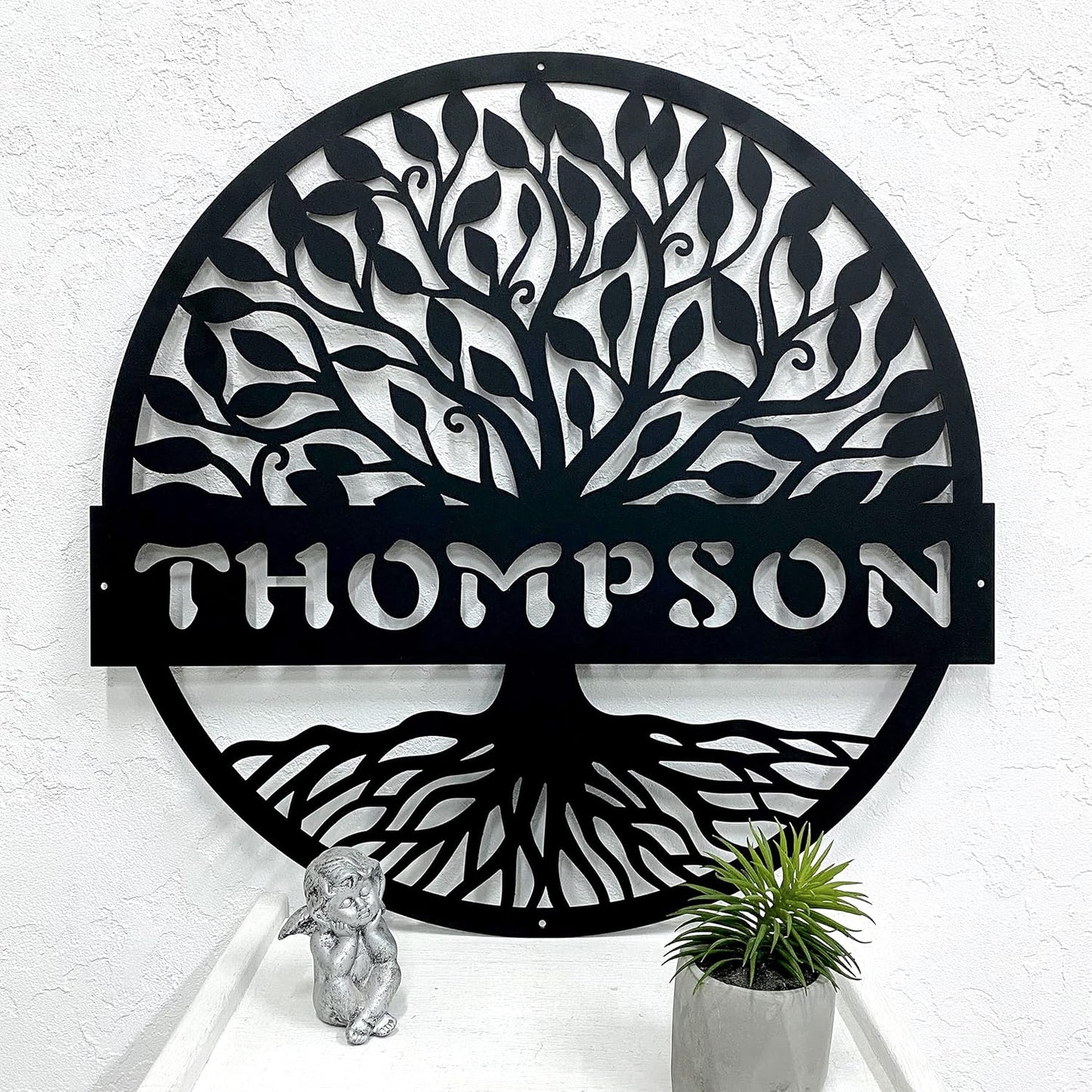 RealSteel Personalized Metal Wall Art - Custom Tree of Life Design with Family Name - Circular Metal Sign - Personalized Wedding, Anniversary, or Housewarming Gift (24")