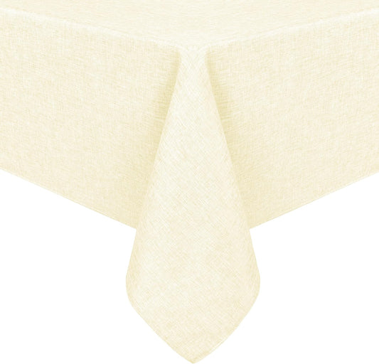 Hiasan Faux Linen Rectangle Tablecloth - Wrinkle and Stain Resistant Washable Table Cloth for Kitchen Dining Room Holiday Table Cover for Dinner, Champagne, 90 x 132 Inch