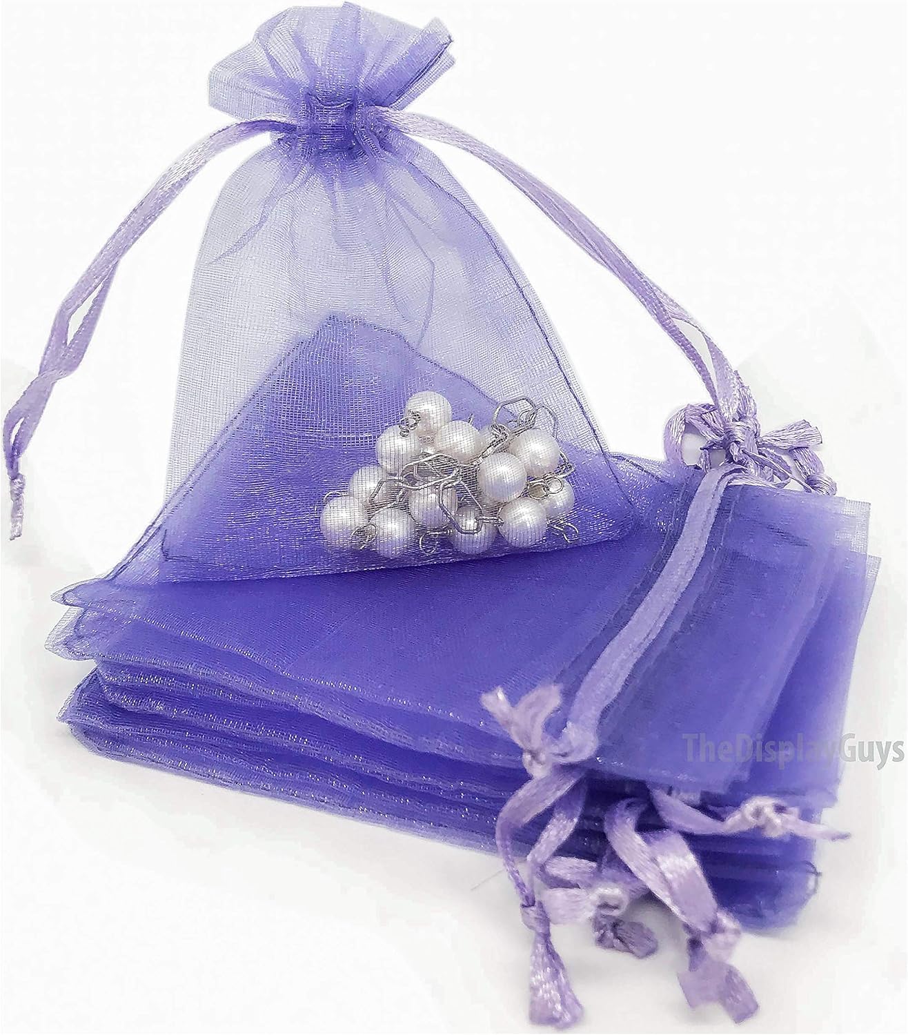 TheDisplayGuys 48-Pack 6x8 Lavender Sheer Organza Gift Bags with Drawstring, Jewelry Candy Treat Wedding Party Favors Mesh Pouch