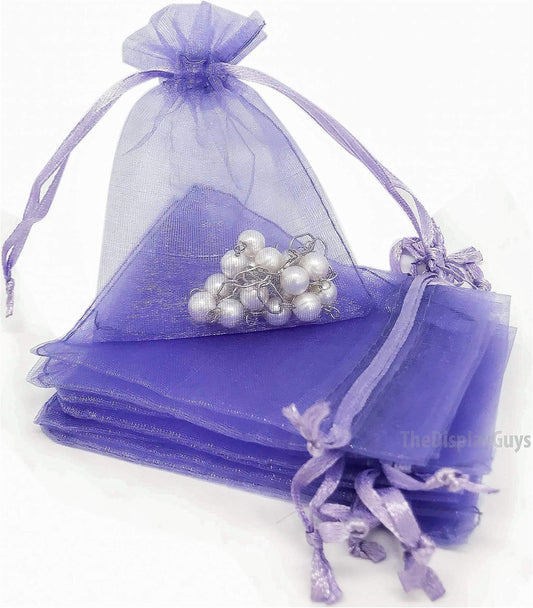 TheDisplayGuys 100-Pack 4x6 Lavender Sheer Organza Gift Bags with Drawstring, Jewelry Candy Treat Wedding Party Favors Mesh Pouch