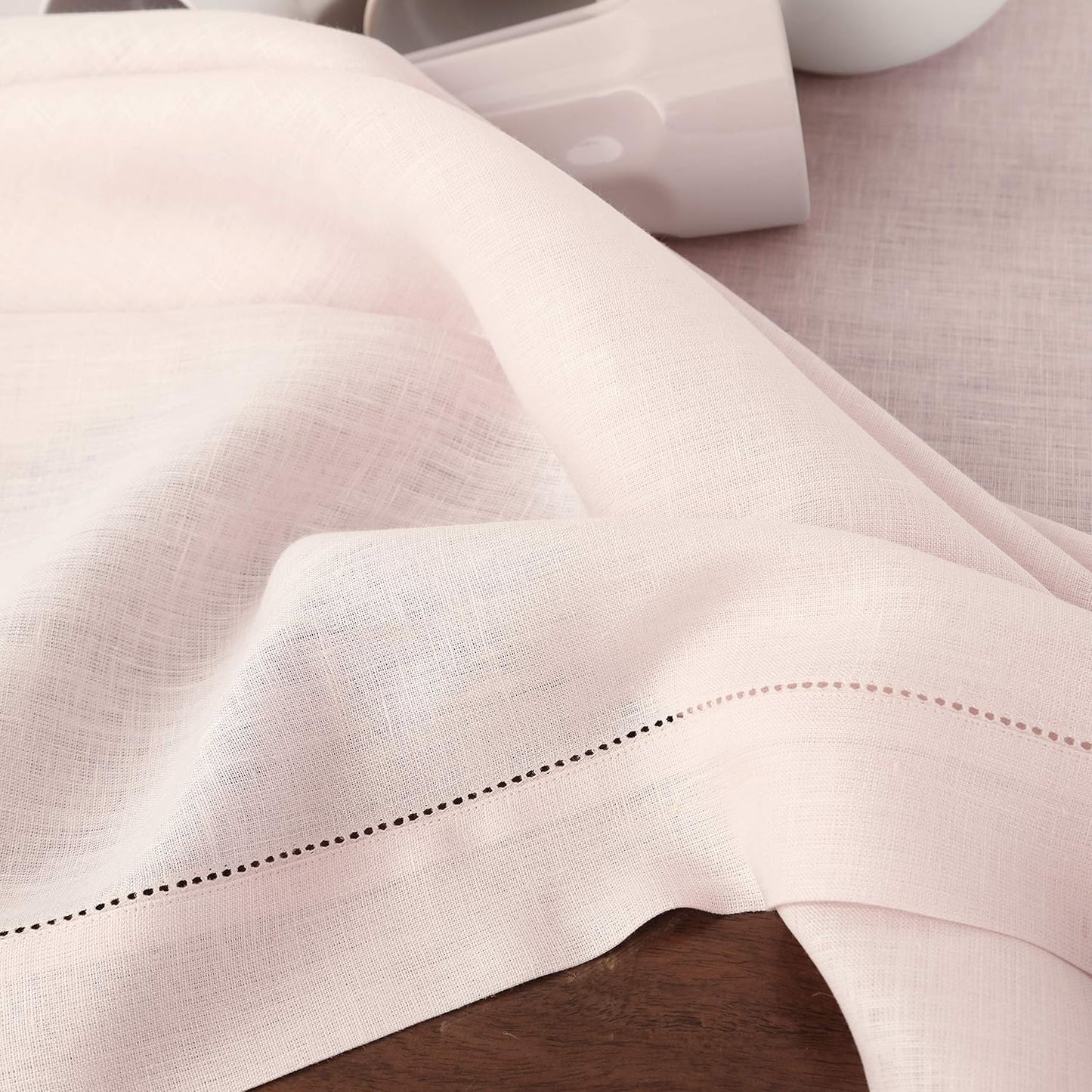 Solino Home Linen Tablecloth 60 x 144 Inch - Classic Hemstitch 100% Pure Linen Pink Table Cloth for Rectangle Tables - Machine Washable Tablecloth for Halloween