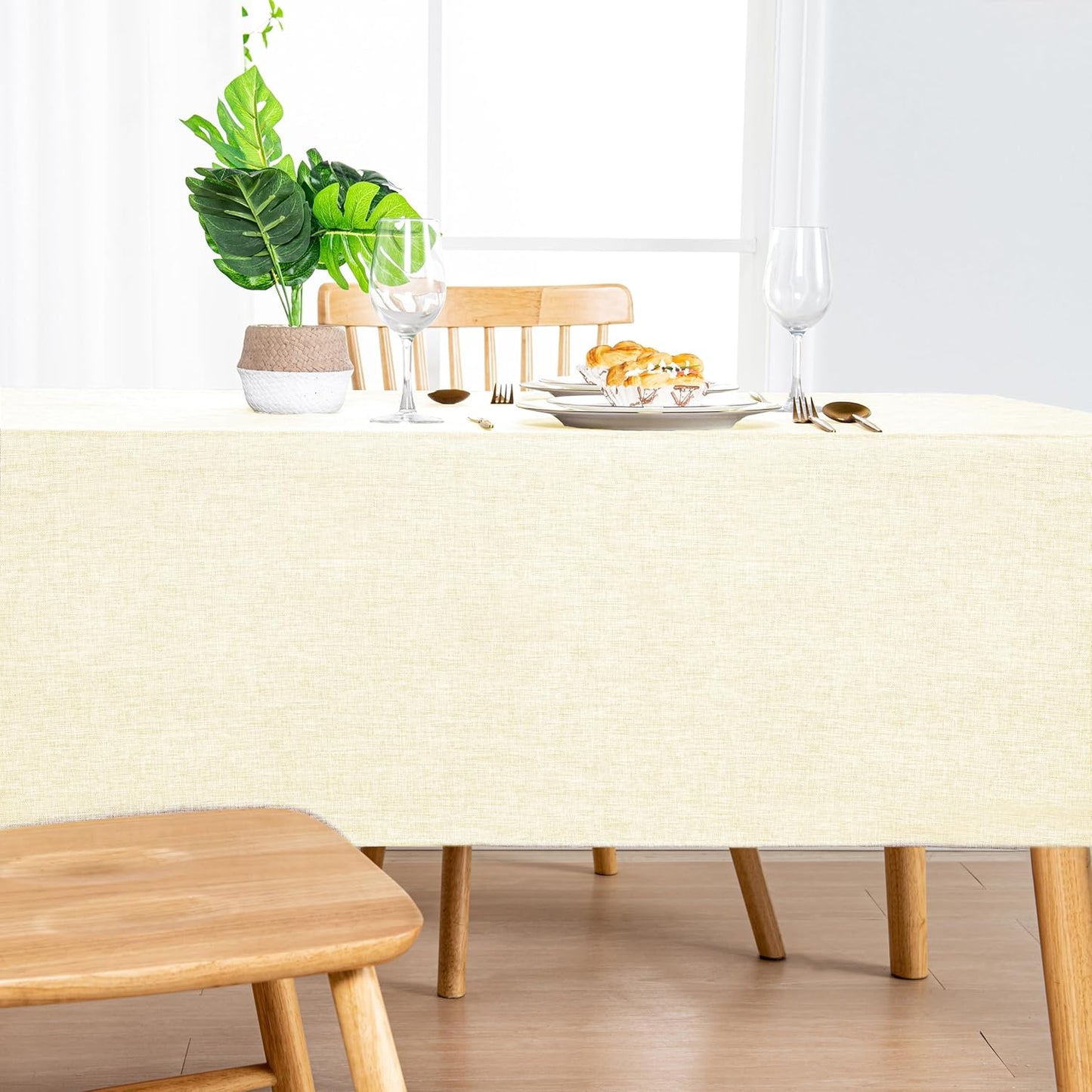 Hiasan Faux Linen Rectangle Tablecloth - Wrinkle and Stain Resistant Washable Table Cloth for Kitchen Dining Room Holiday Table Cover for Dinner, Champagne, 70 x 108 Inch