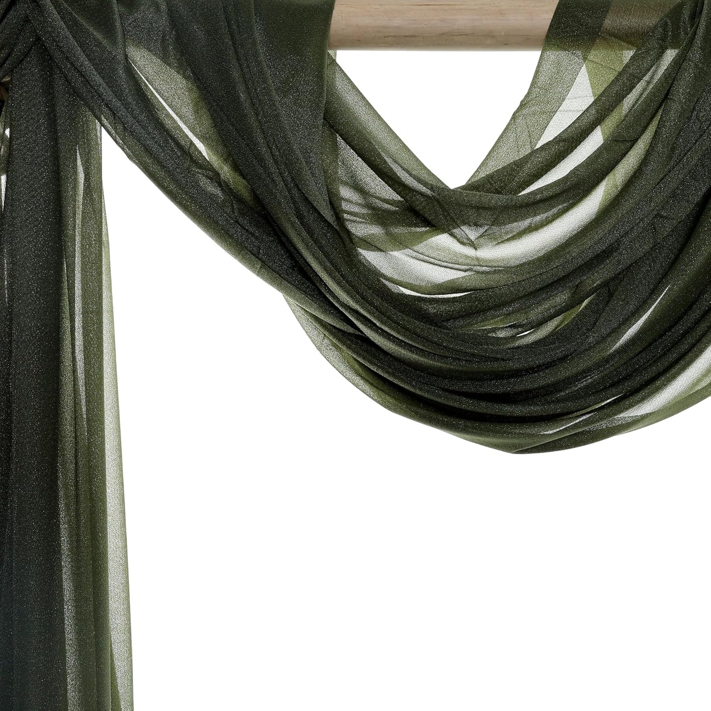 VDS Pack of 2 Panel (30 Inch X 100 Feet) Wedding Arch Draping Fabric Sheer Chiffon Fabric Drapery for Wedding Ceremony Reception Swag Backdrop Canopy Chuppah ARBO Altars Decoration (Olive)