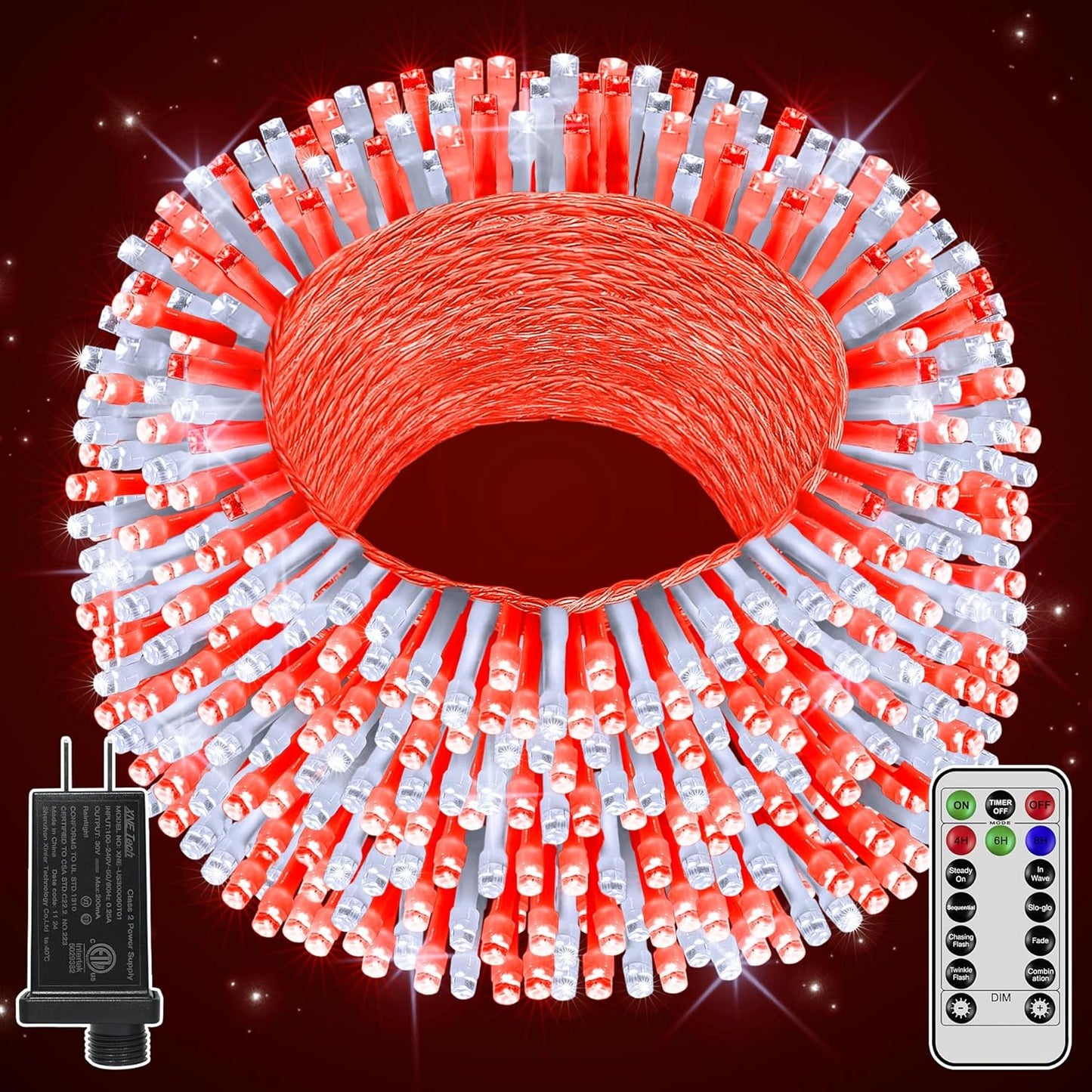196FT 600LED Christmas Lights Outdoor Waterproof, String Light with Remote, 8 Modes LED Lights Plug in Twinkle Fairy Light for Party Holiday Decor (Red+White)
