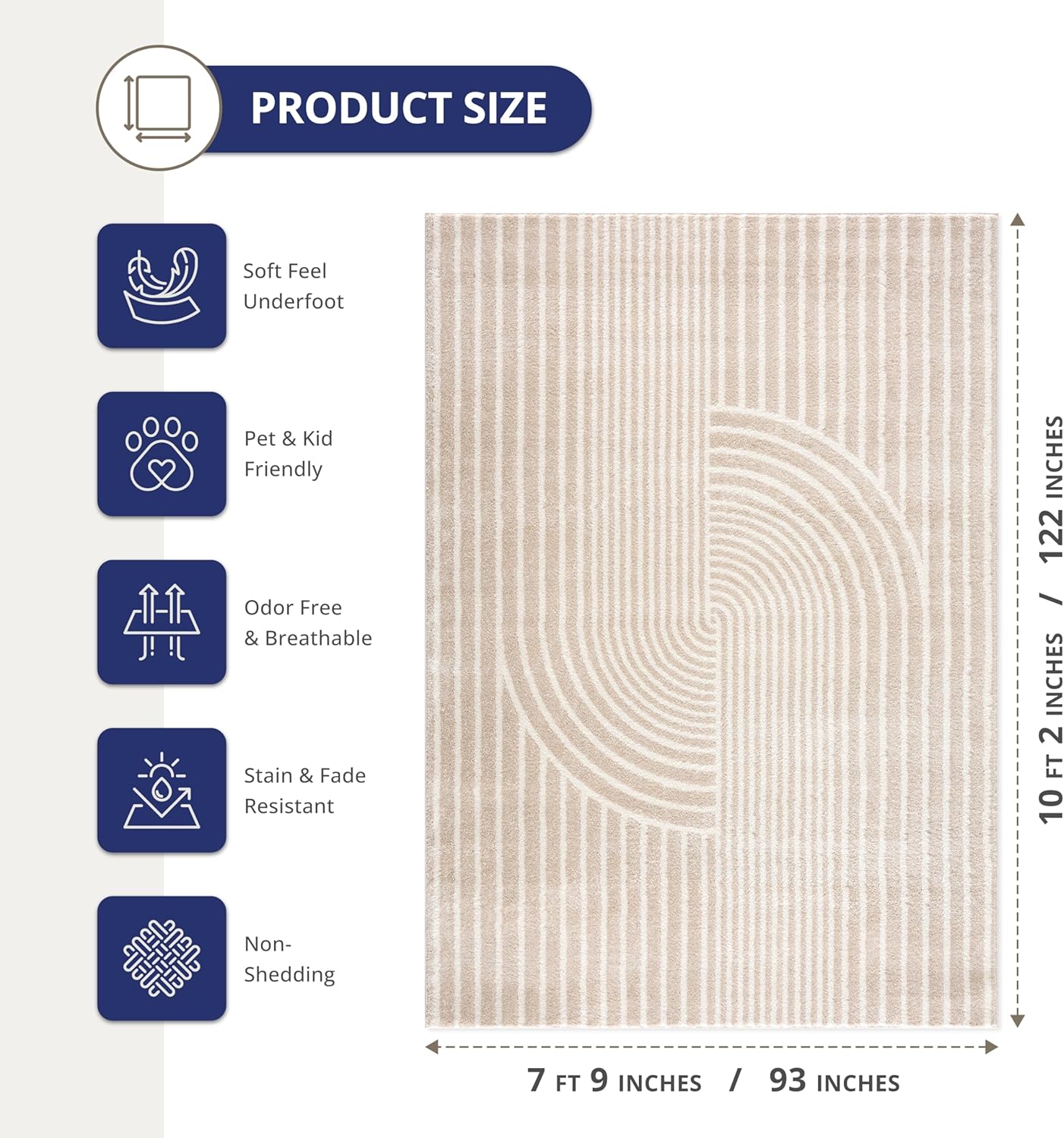 Abani Area Rug for Living Room -Nuevo 8' x 10' Beige Arch Pattern Area Rug, Soft and Durable Living Room Rug, Stain and Fade Resistant, Chic Modern Design, Pet & Kid Friendly