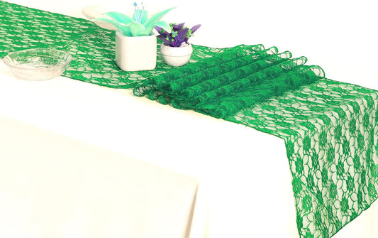 MDS Pack of 20 Wedding 12 x 108 inches Lace Table Runner for Wedding, Decorations for Birthday Parties, Banquets, Graduations, Engagements, and Runners fit Rectangle, Round Table- Green
