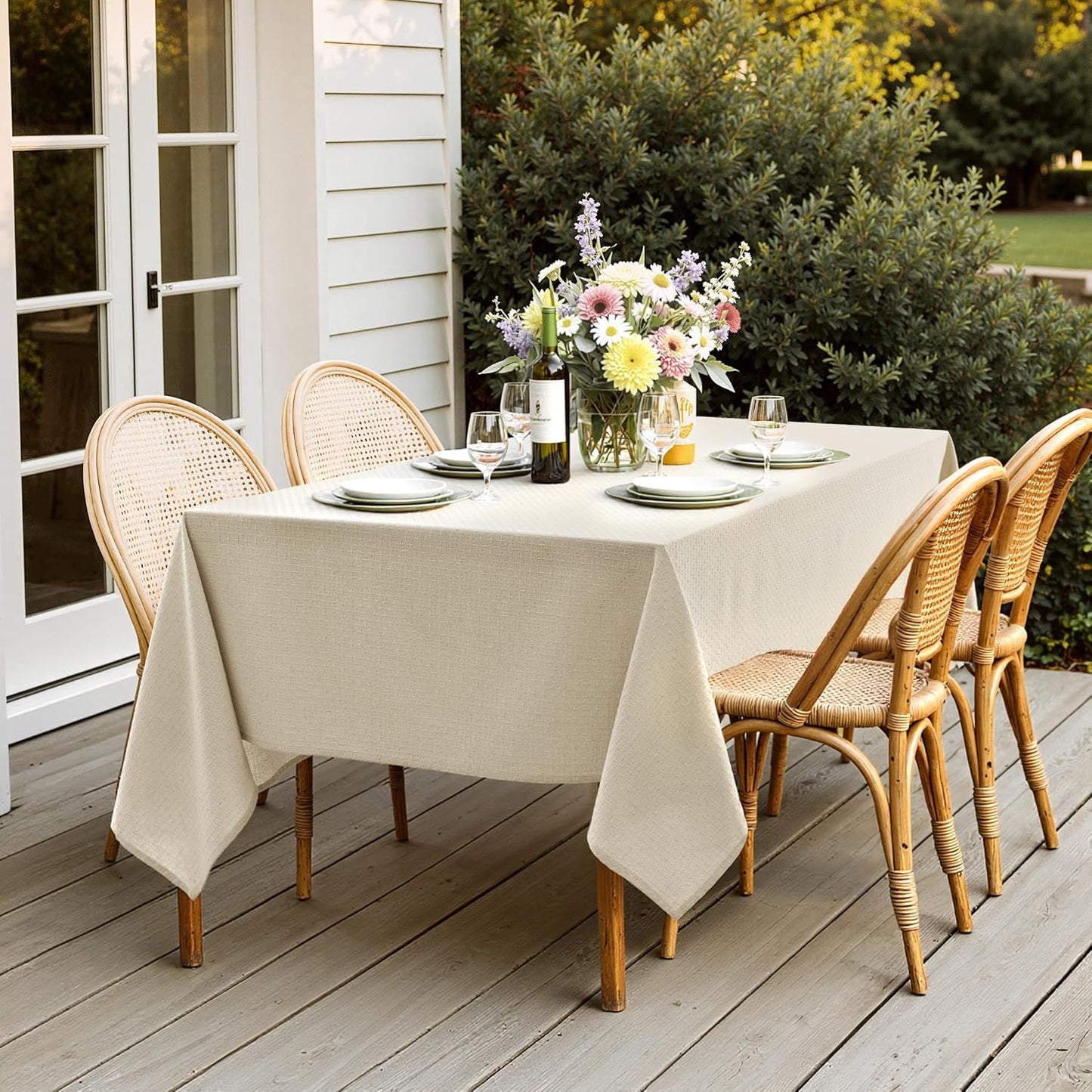 MIULEE Natural Linen Cottton Table Cloth Rectangle Tablecloth Waterproof Spillproof Cross-Star Textured Table Cltoth Decorative Farmhouse Style for Dining Party Weddings 52x70 Inch