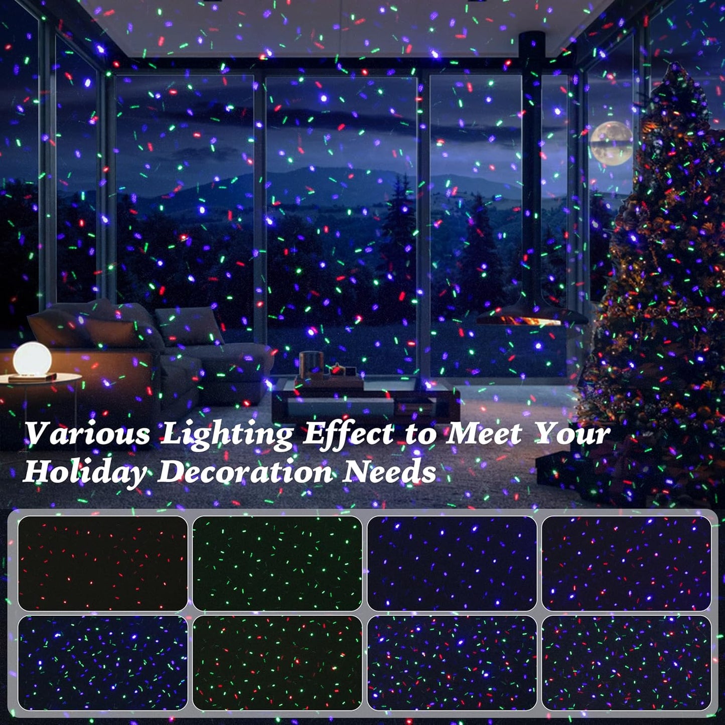 Outdoor Laser Lights Projector with 3 Color Motion Firefly Lights Show, RGB Christmas Decor for Trees, Patio, Landscape