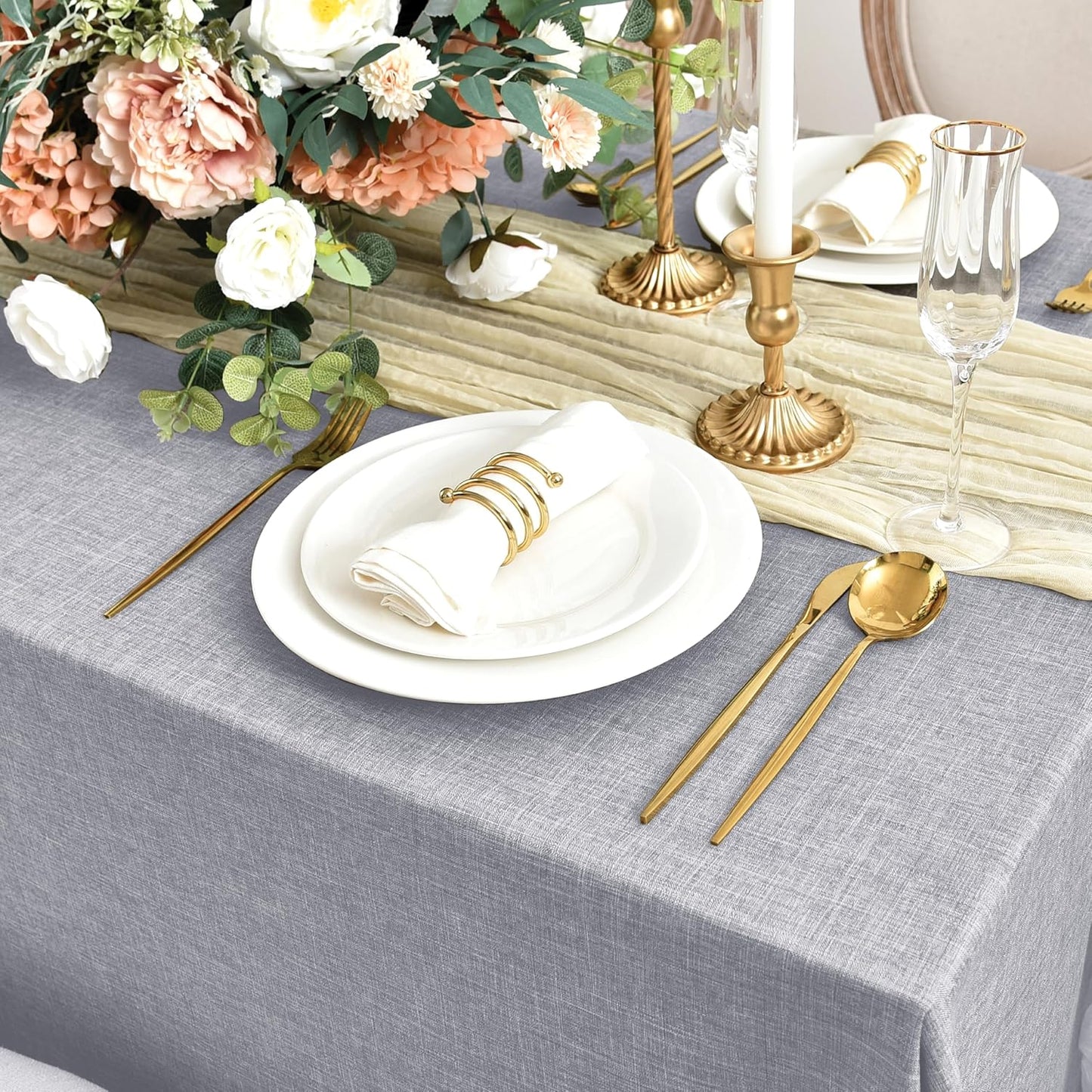 Fitable Faux Linen Tablecloths for Rectangle Tables: Water & Stain Resistant Farmhouse Table Cloth, Washable Burlap Textured Table Covers for Kitchen Dining Party(2 Pack, 52x70 Inch, Light Grey)