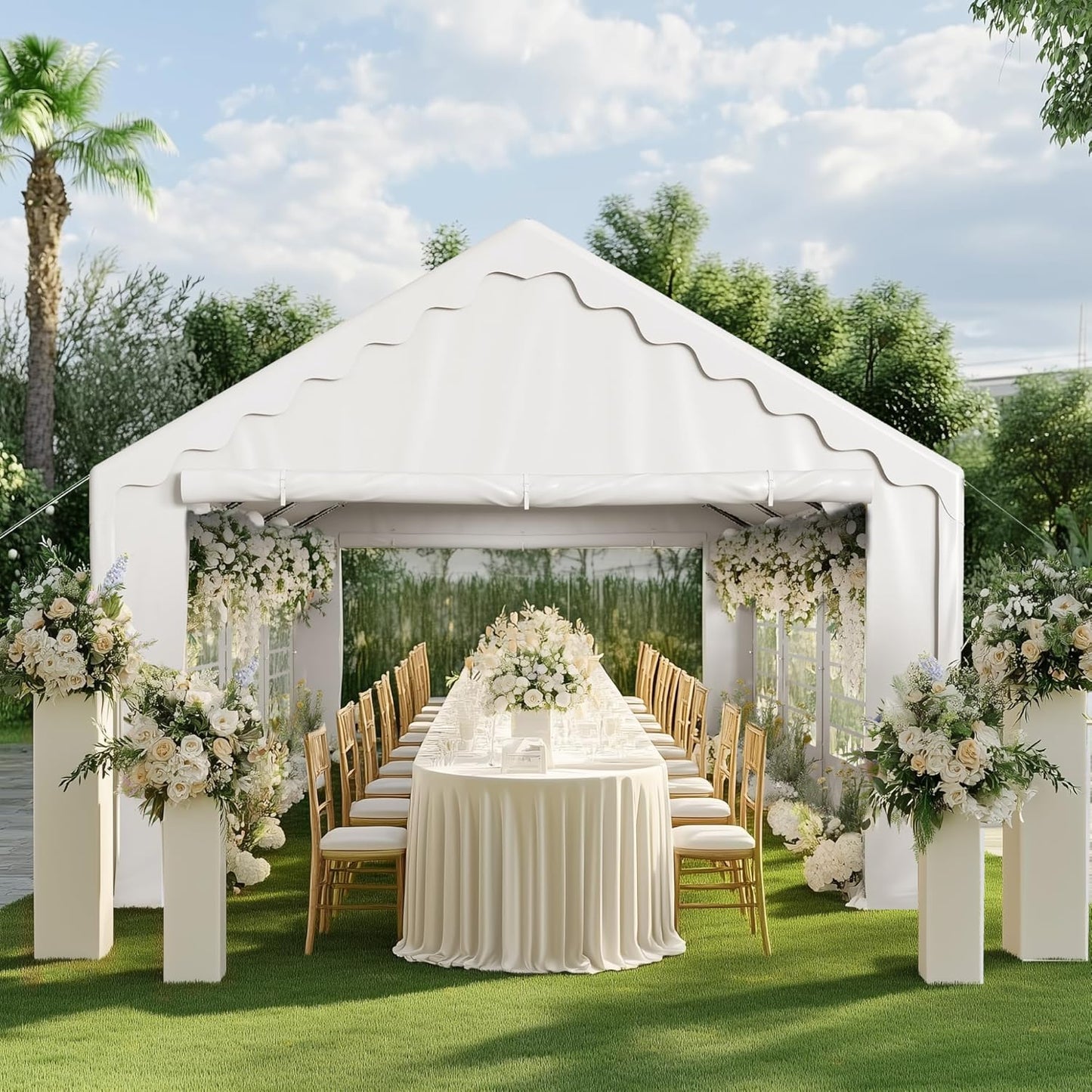 PHI VILLA 26'x13' Outdoor Heavy Duty Party Tent Large Commercial Canopy Wedding Event Tent Shelter Canopy Carport with Removable Sidewalls & 3 Storage Bags for Patio Outdoor Garden Events, White