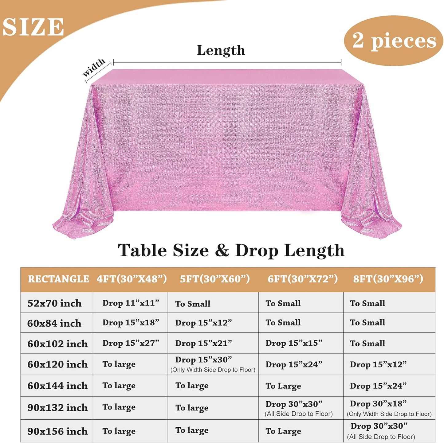 Fitable 2 Pack Pink Sequin Tablecloth for Parties 90x132 Inch - Sparkle Glitter Table Cloth Laser Rectangle Overlay for Wedding Baby Shower Ceremony Birthday Holiday Banquet