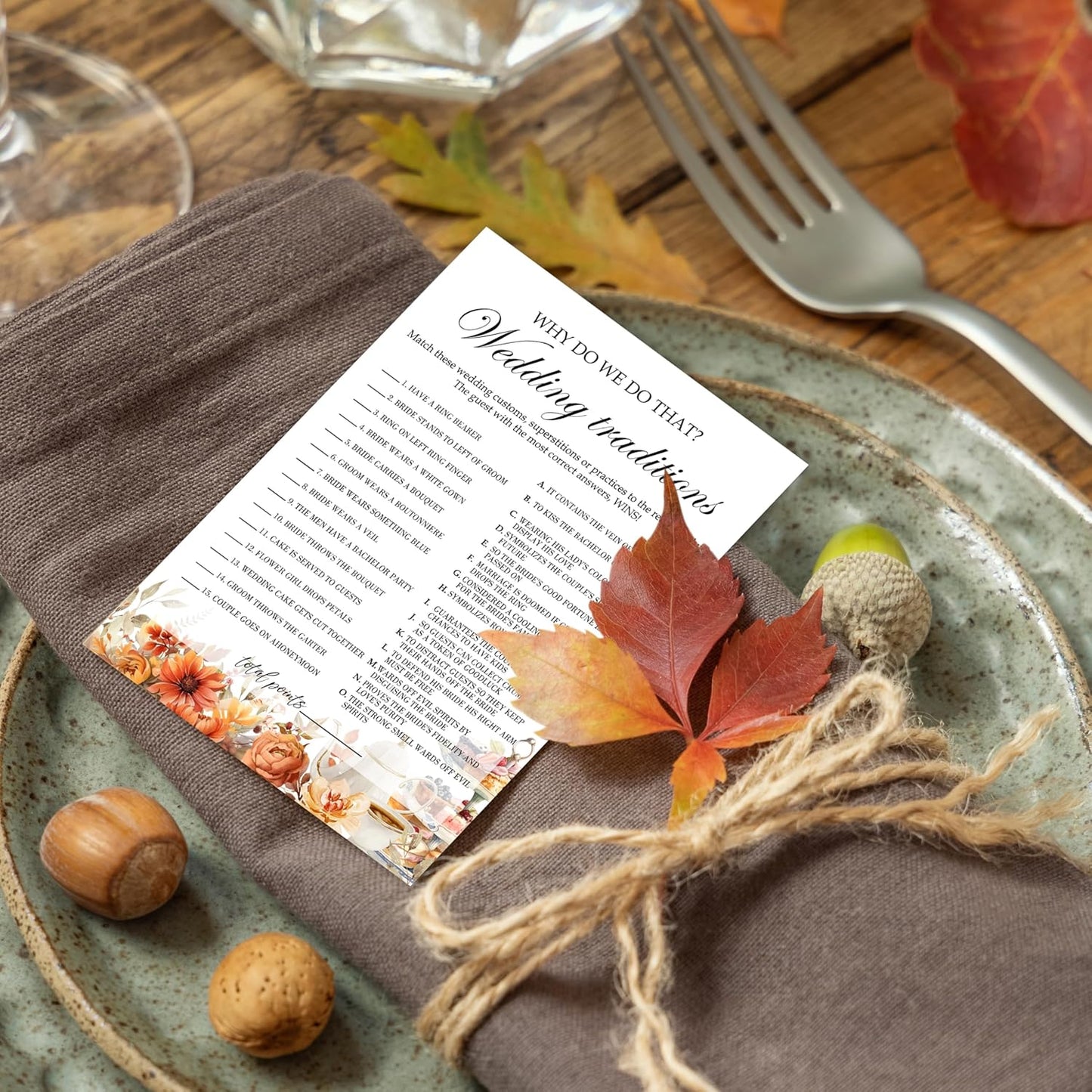Fall Bridal Shower Games Cards, Wedding Traditions Wedding Bachelorette Party Games, Fall in Love Bridal Shower Decorations, 25 Cards, G12